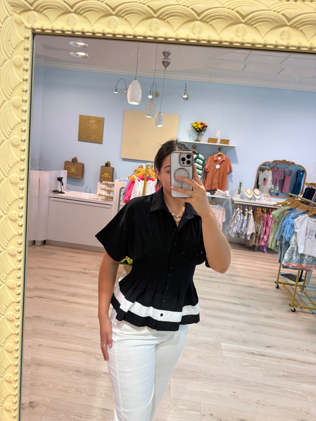 black waist stitched blouse