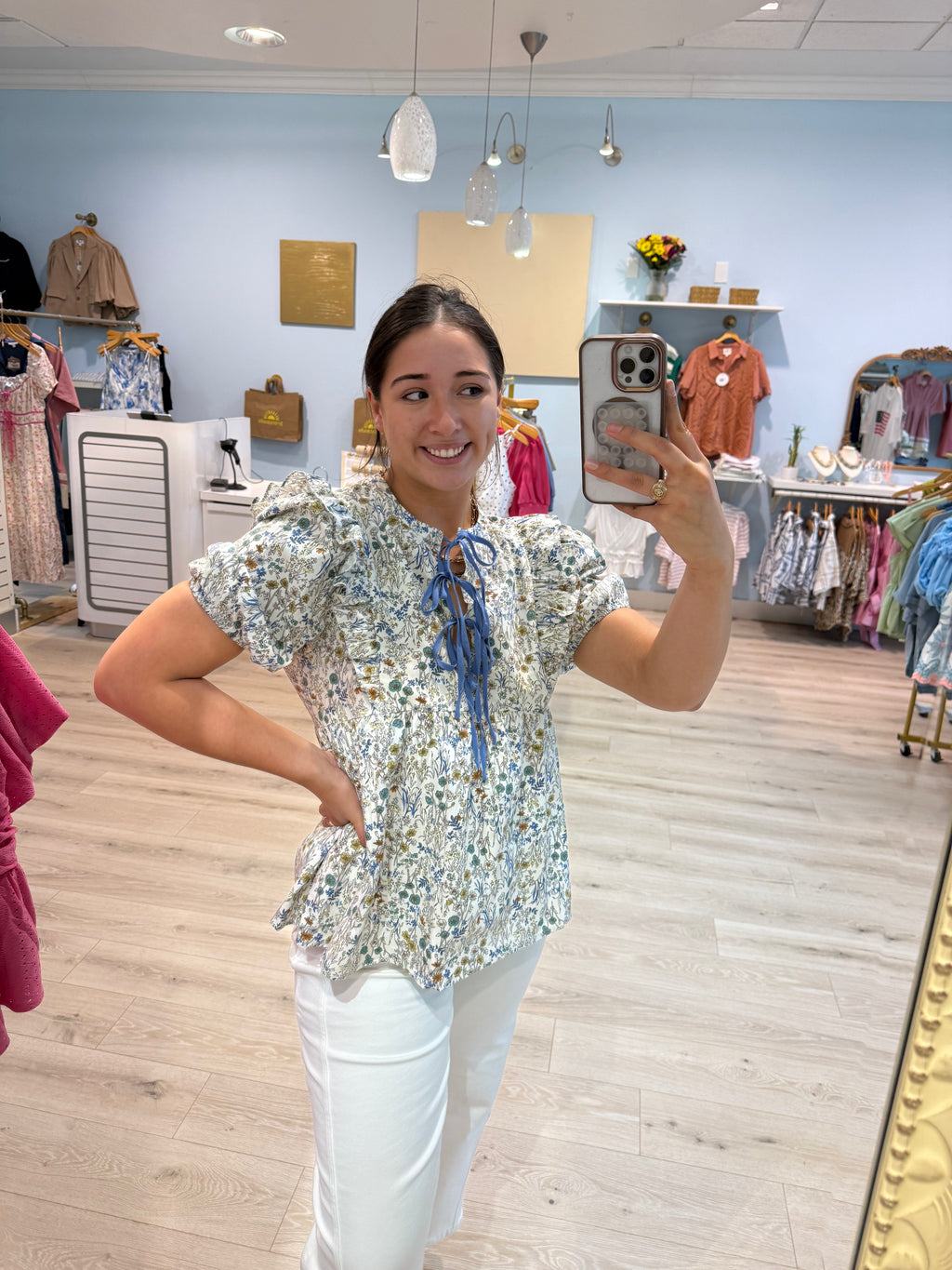 daisy blue print blouse