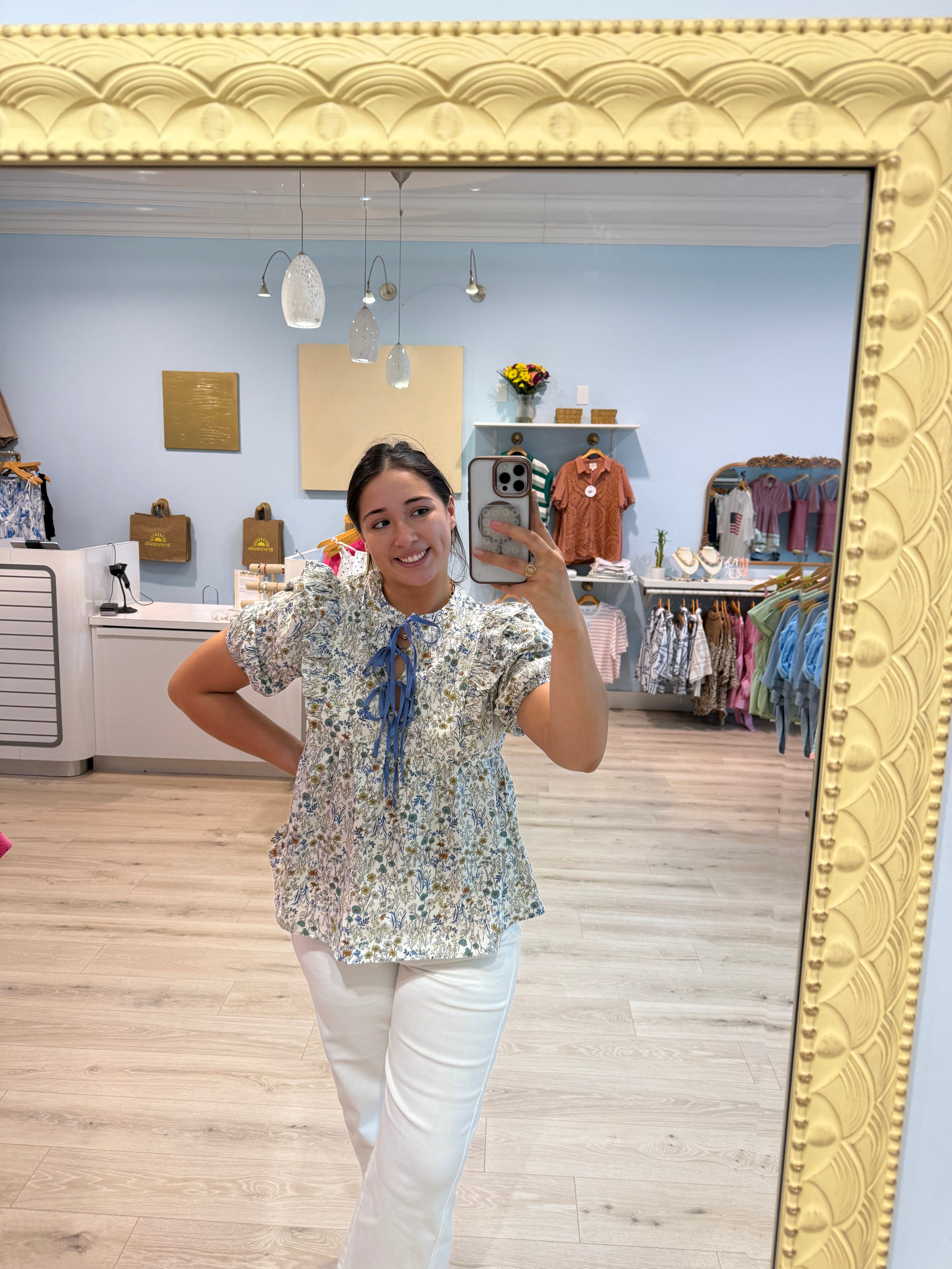 daisy blue print blouse