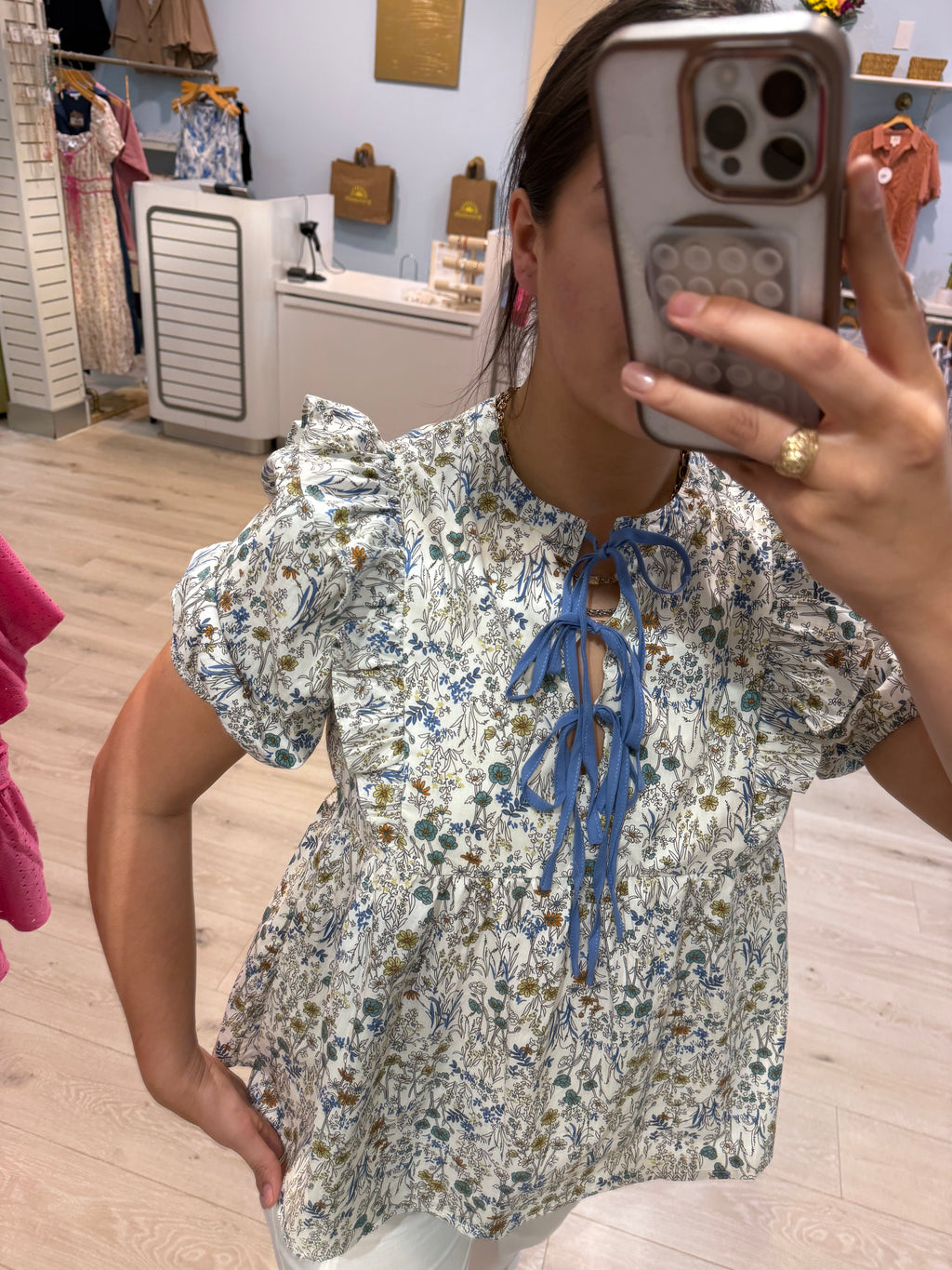 daisy blue print blouse