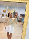 button up cardigan w/ beige strips