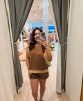 brown two toned ribbed short set