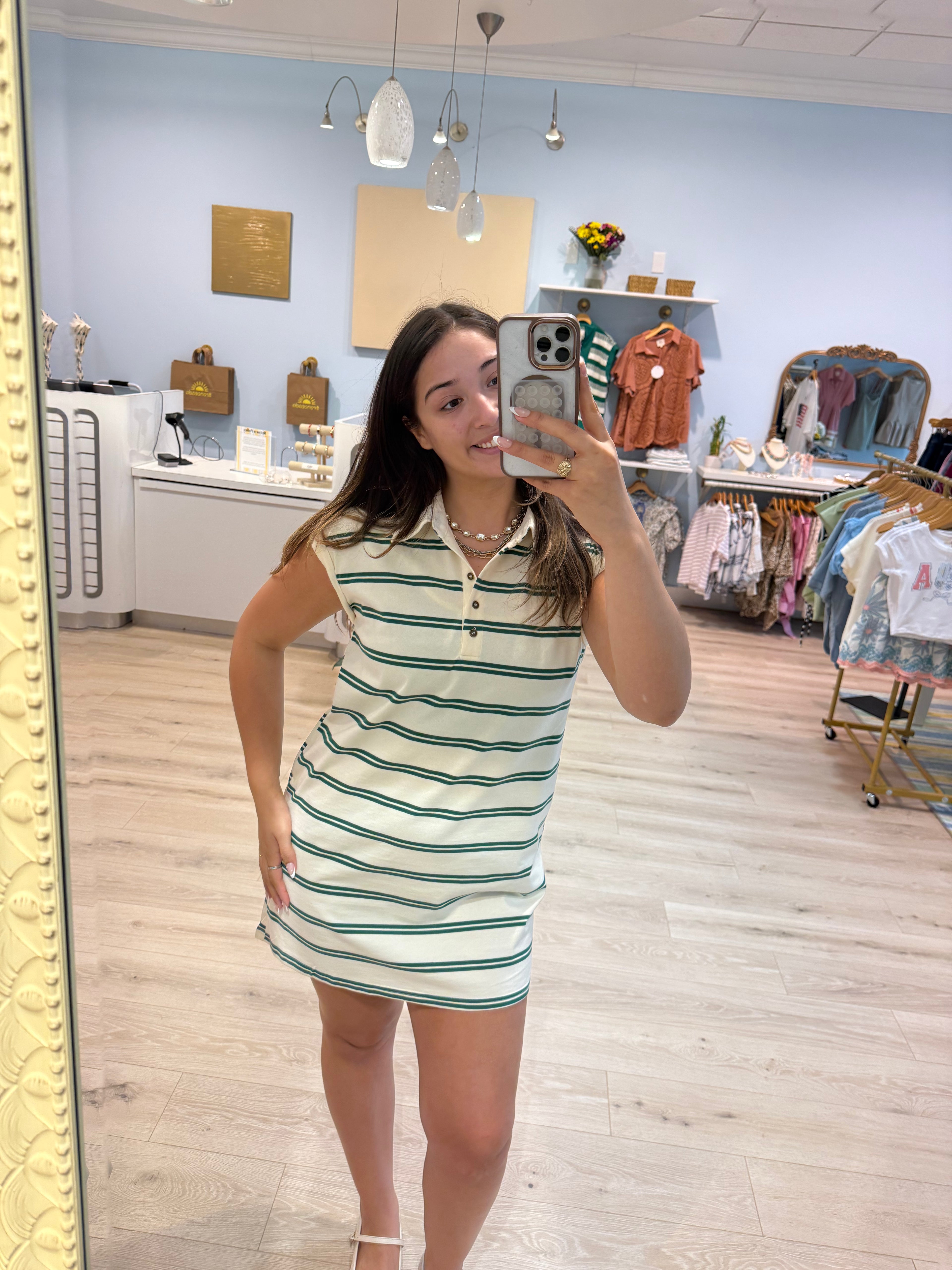 green stripped tee dress