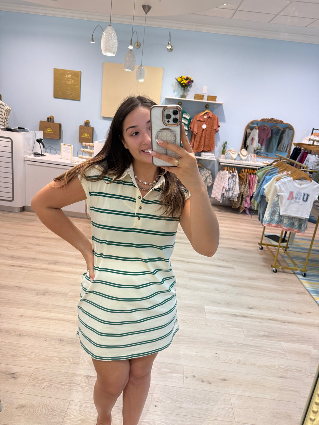 green stripped tee dress