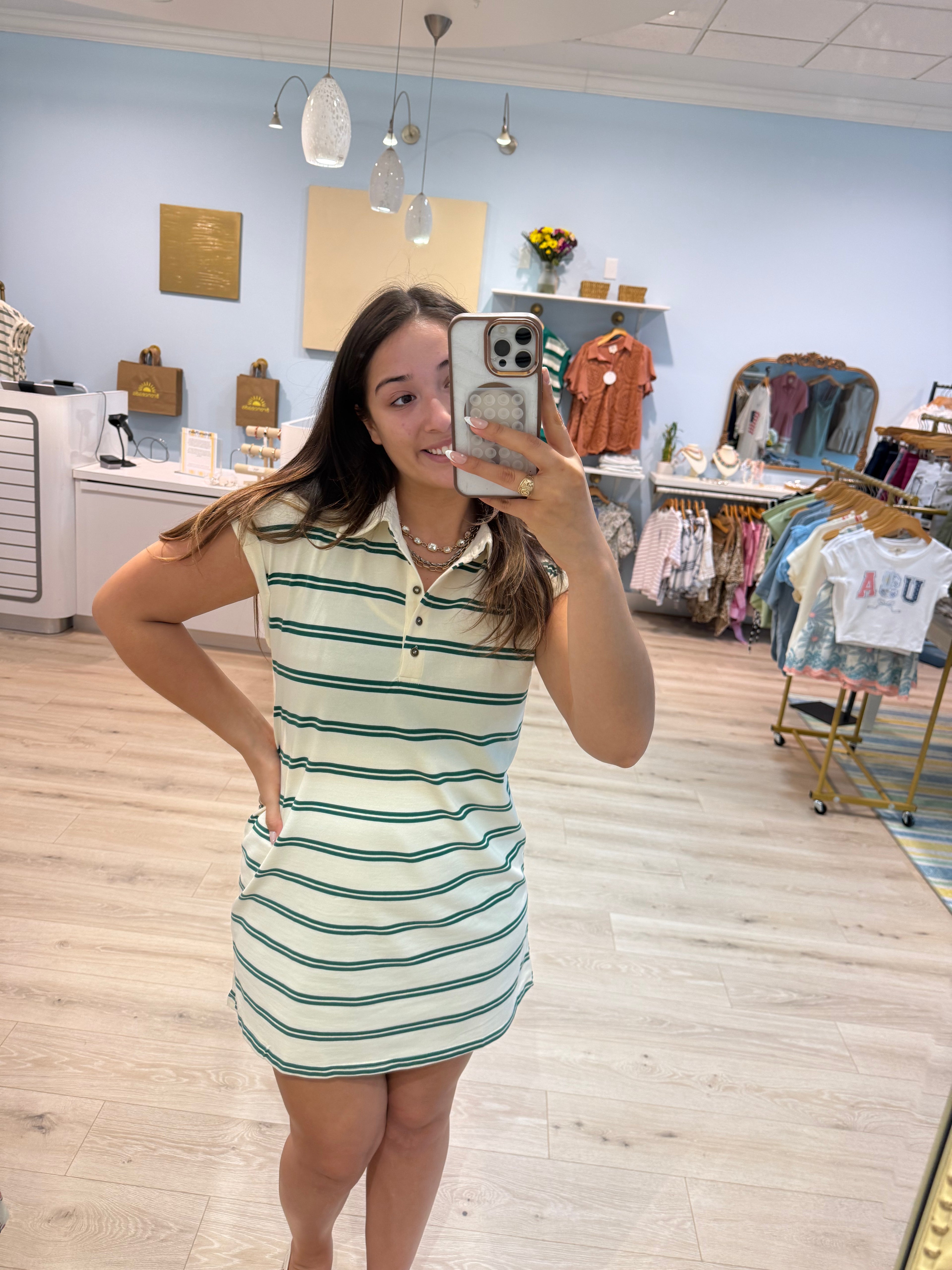 green stripped tee dress