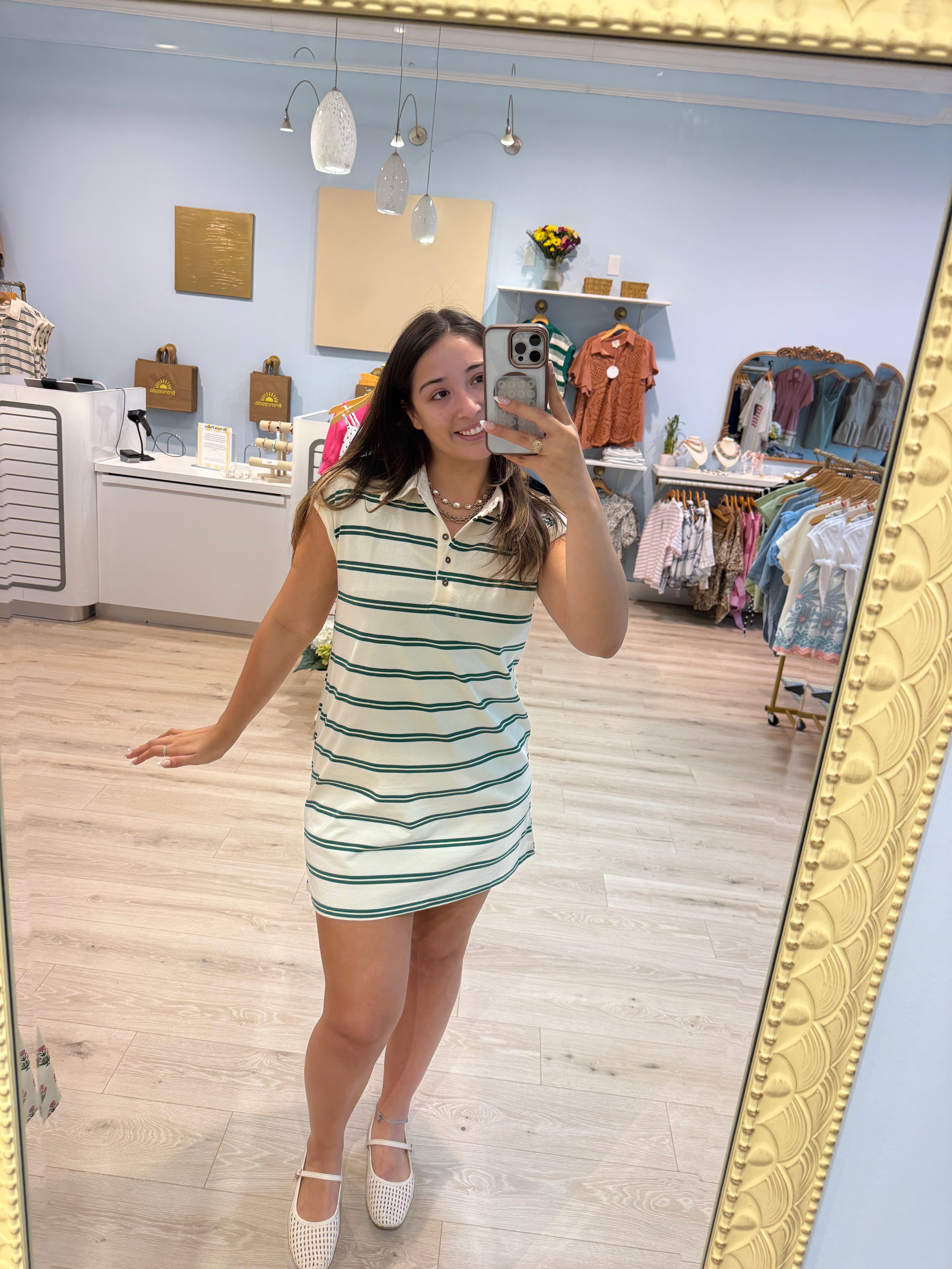 green stripped tee dress