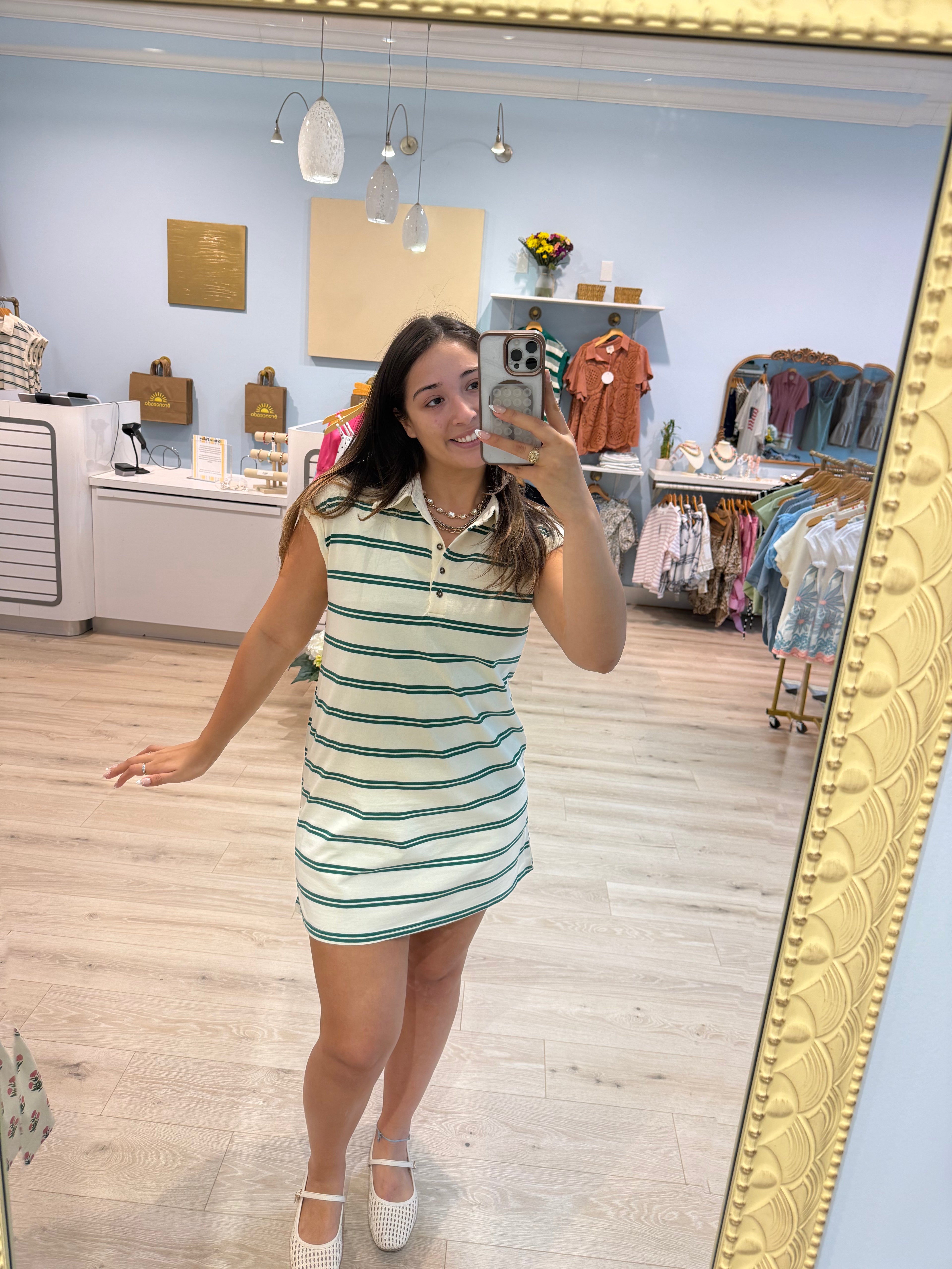 green stripped tee dress