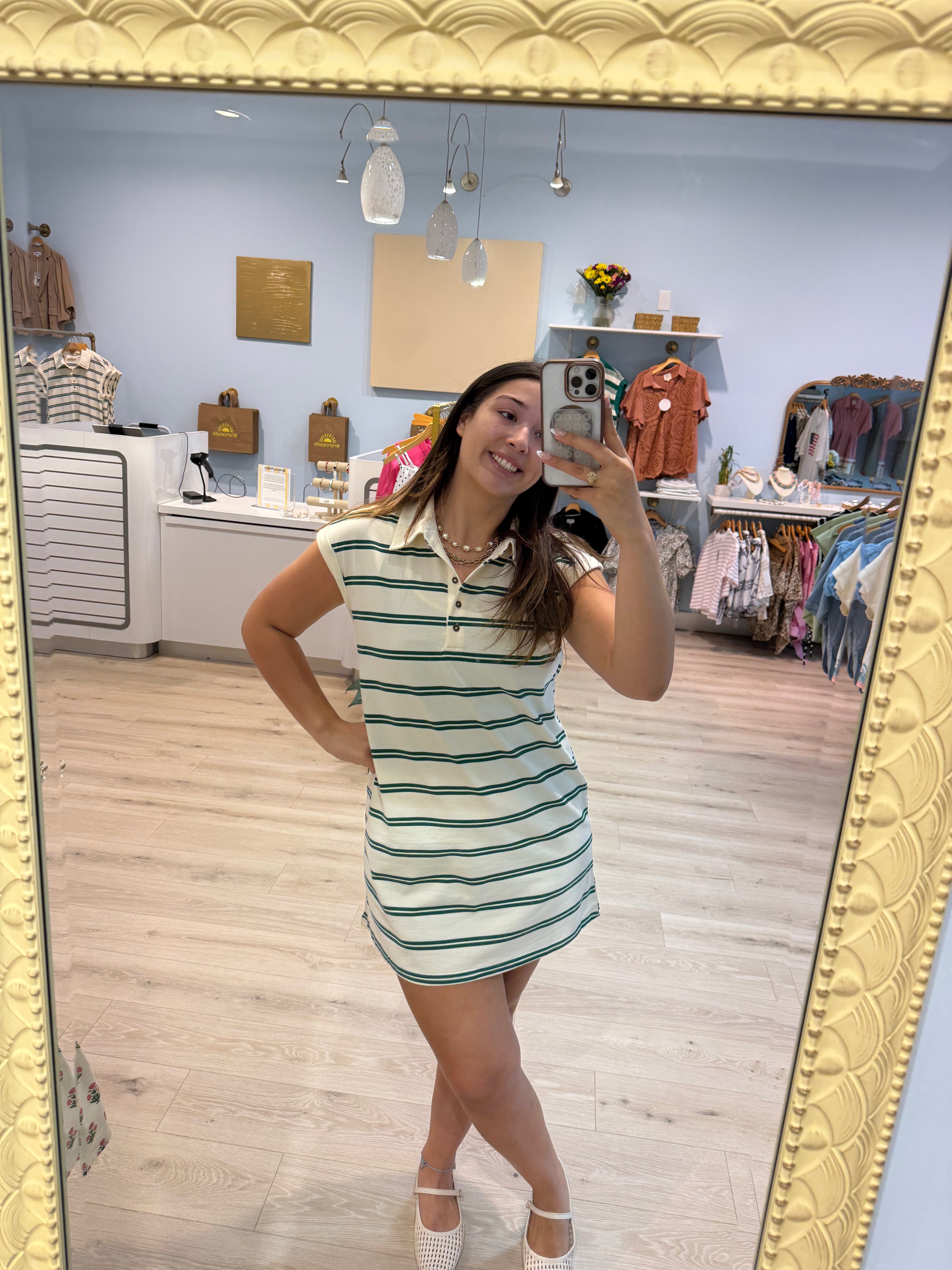 green stripped tee dress