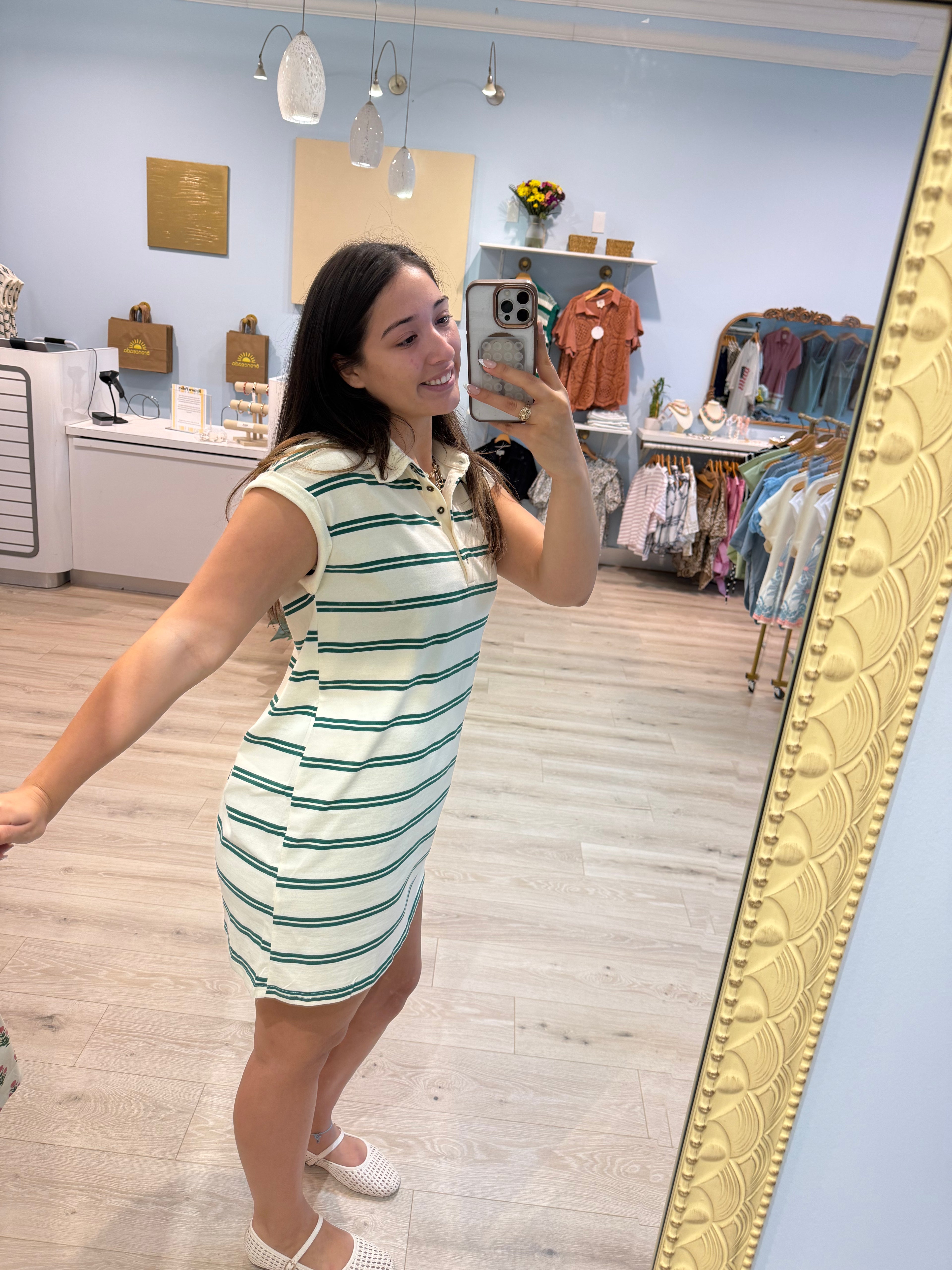 green stripped tee dress