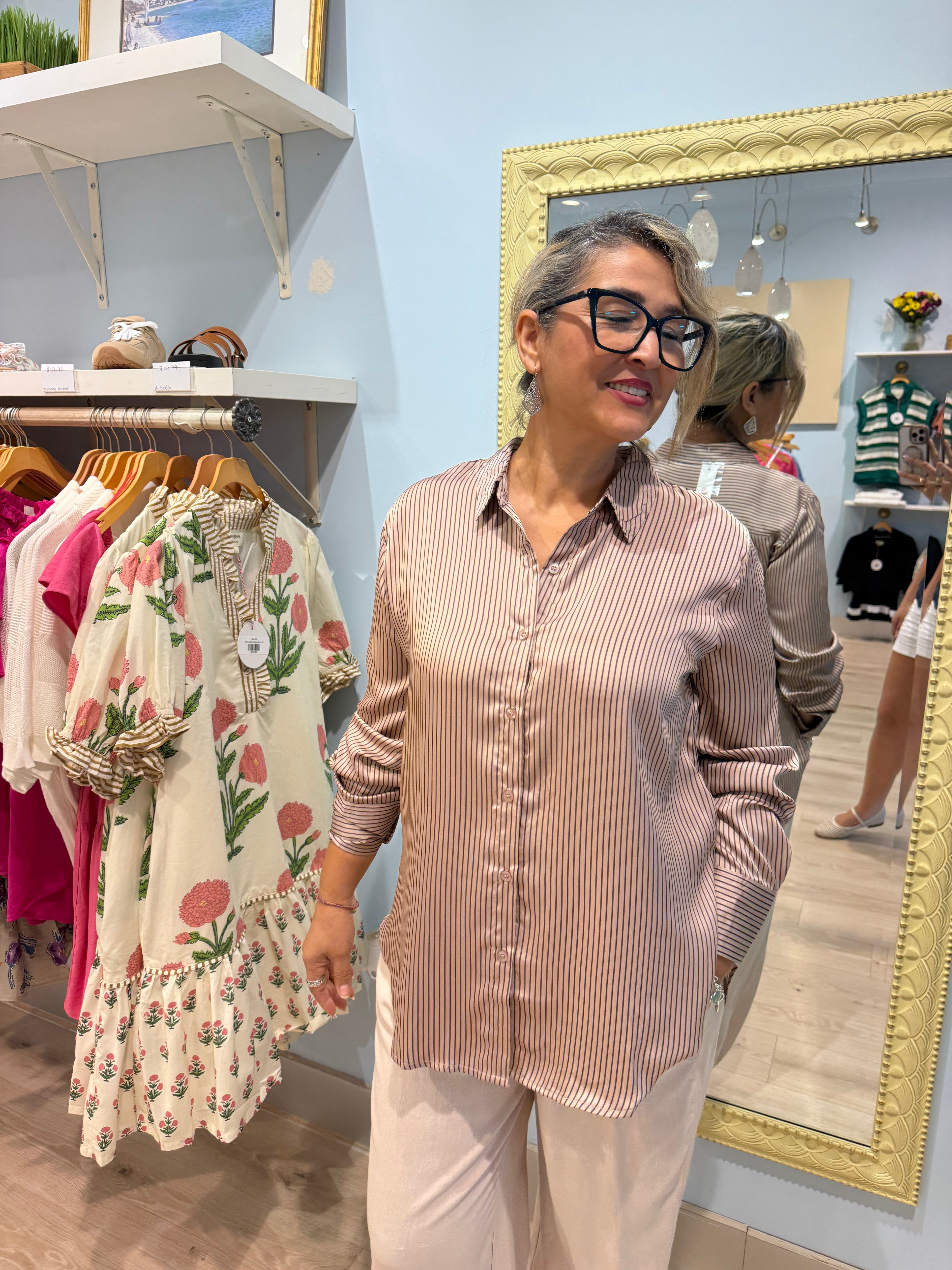stripped button up long sleeve
