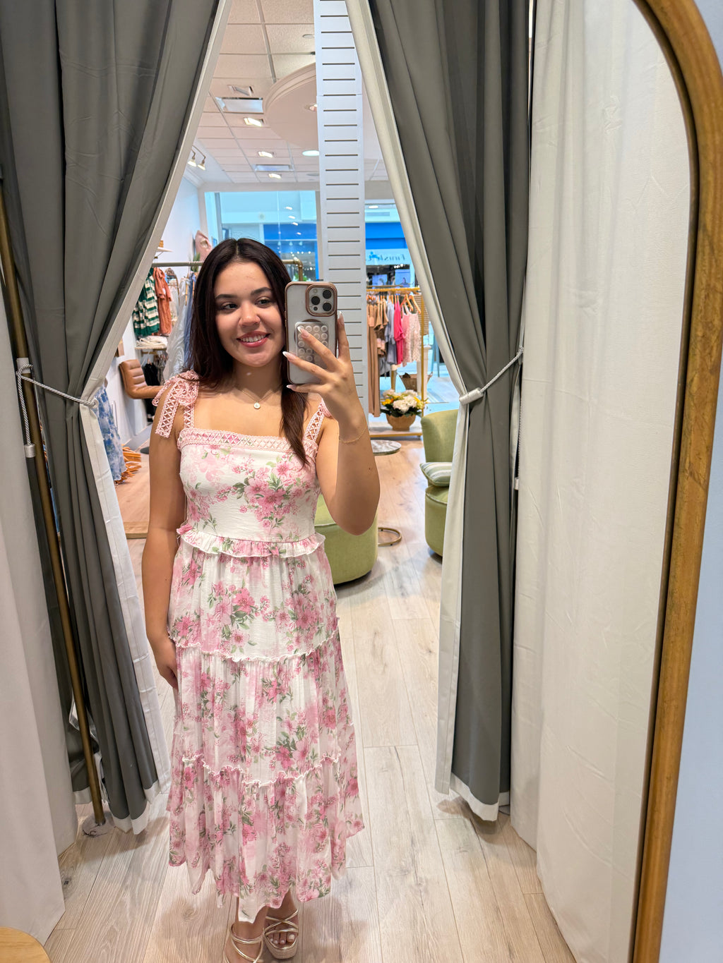 lace detail strap maxi dress
