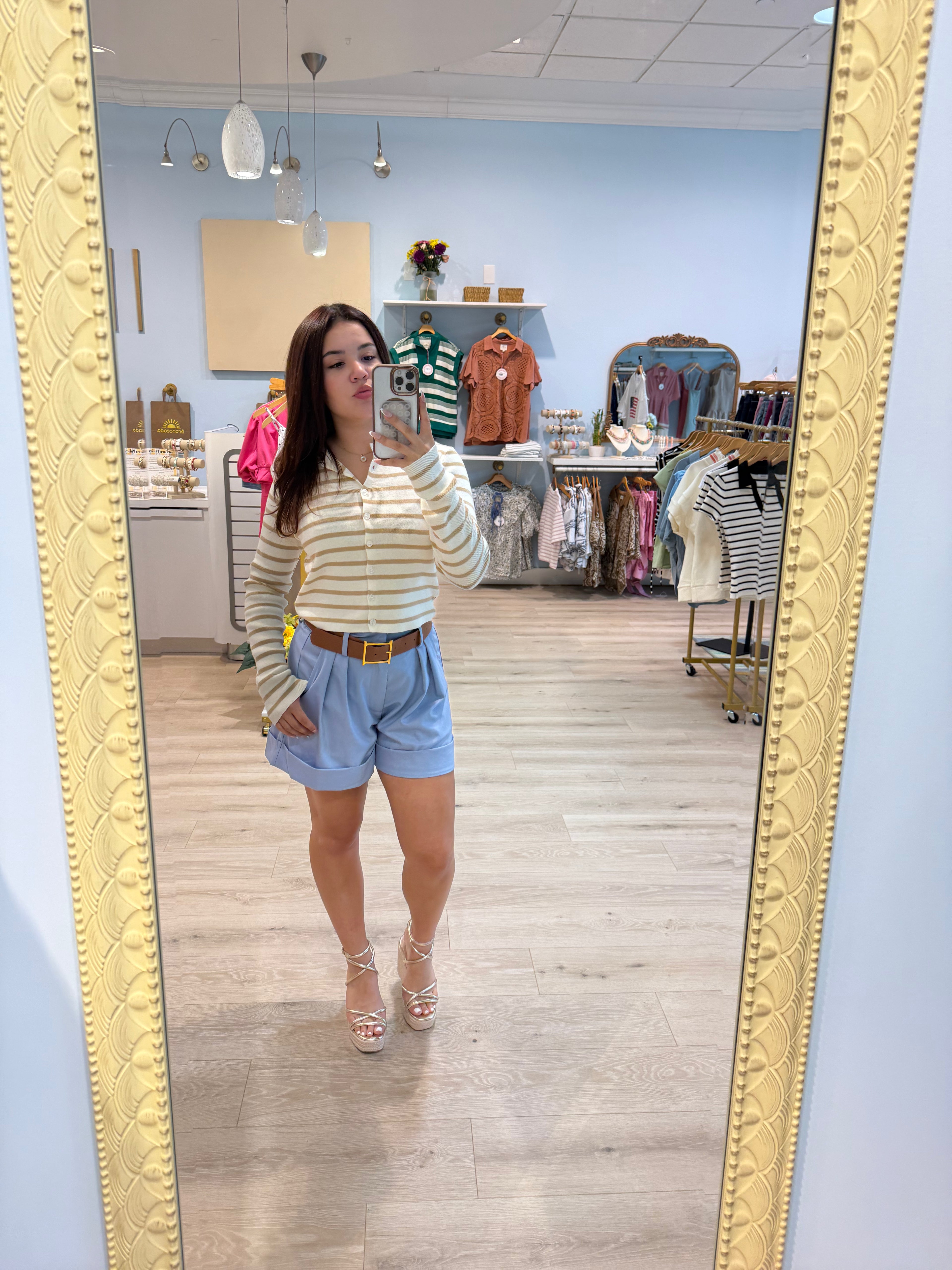 shorts with brown chunky belt