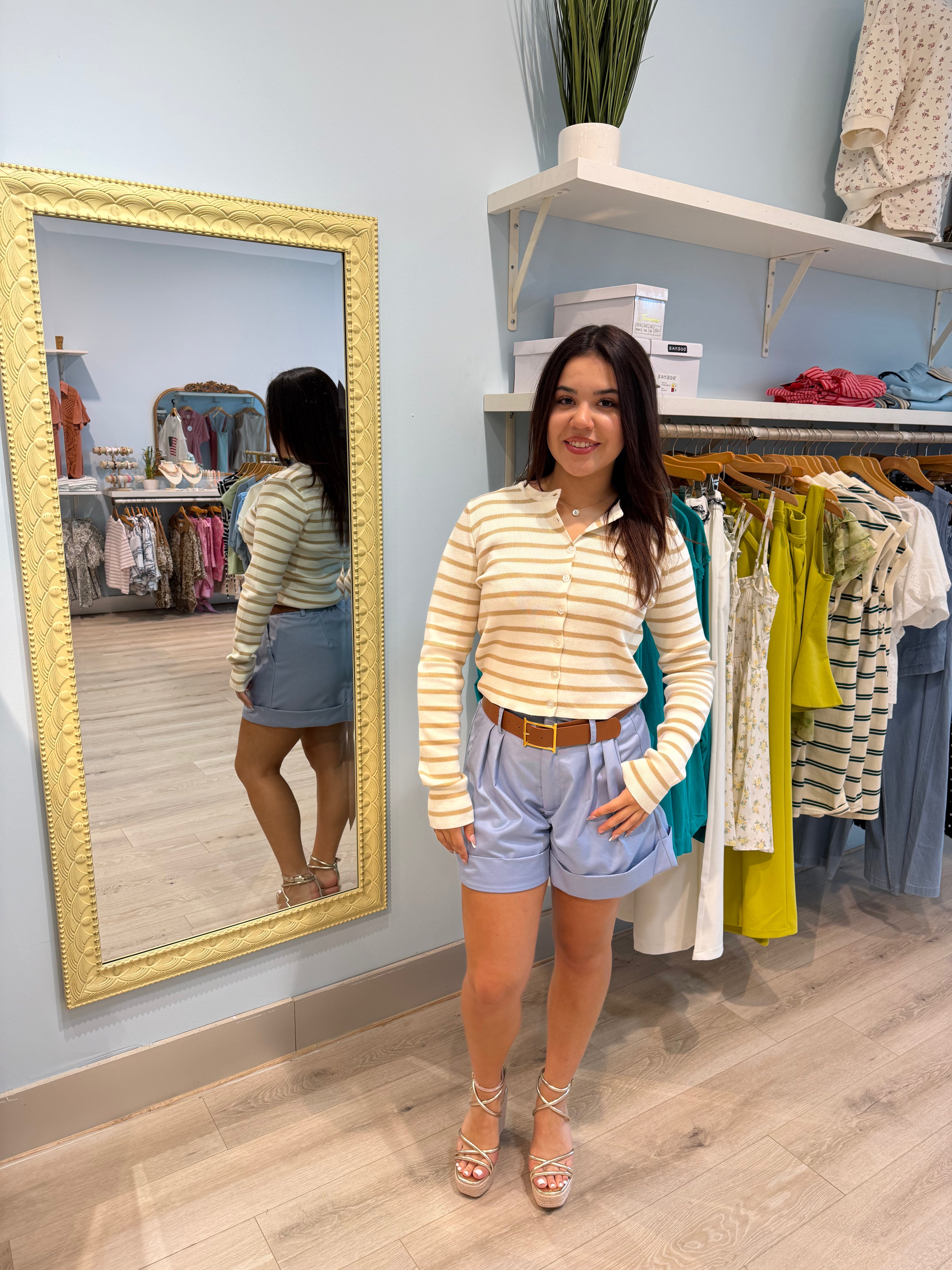 shorts with brown chunky belt