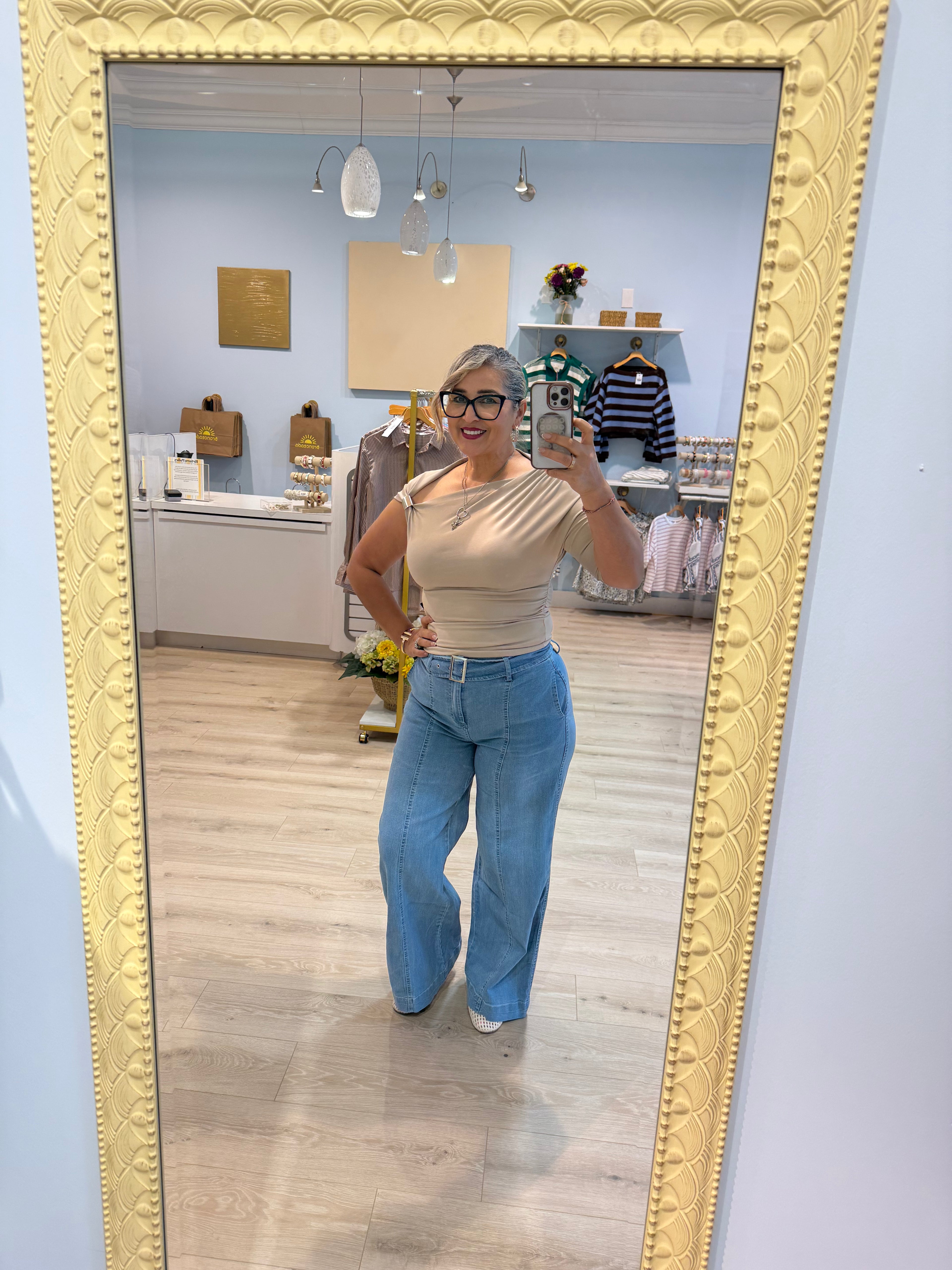 denim belted jeans
