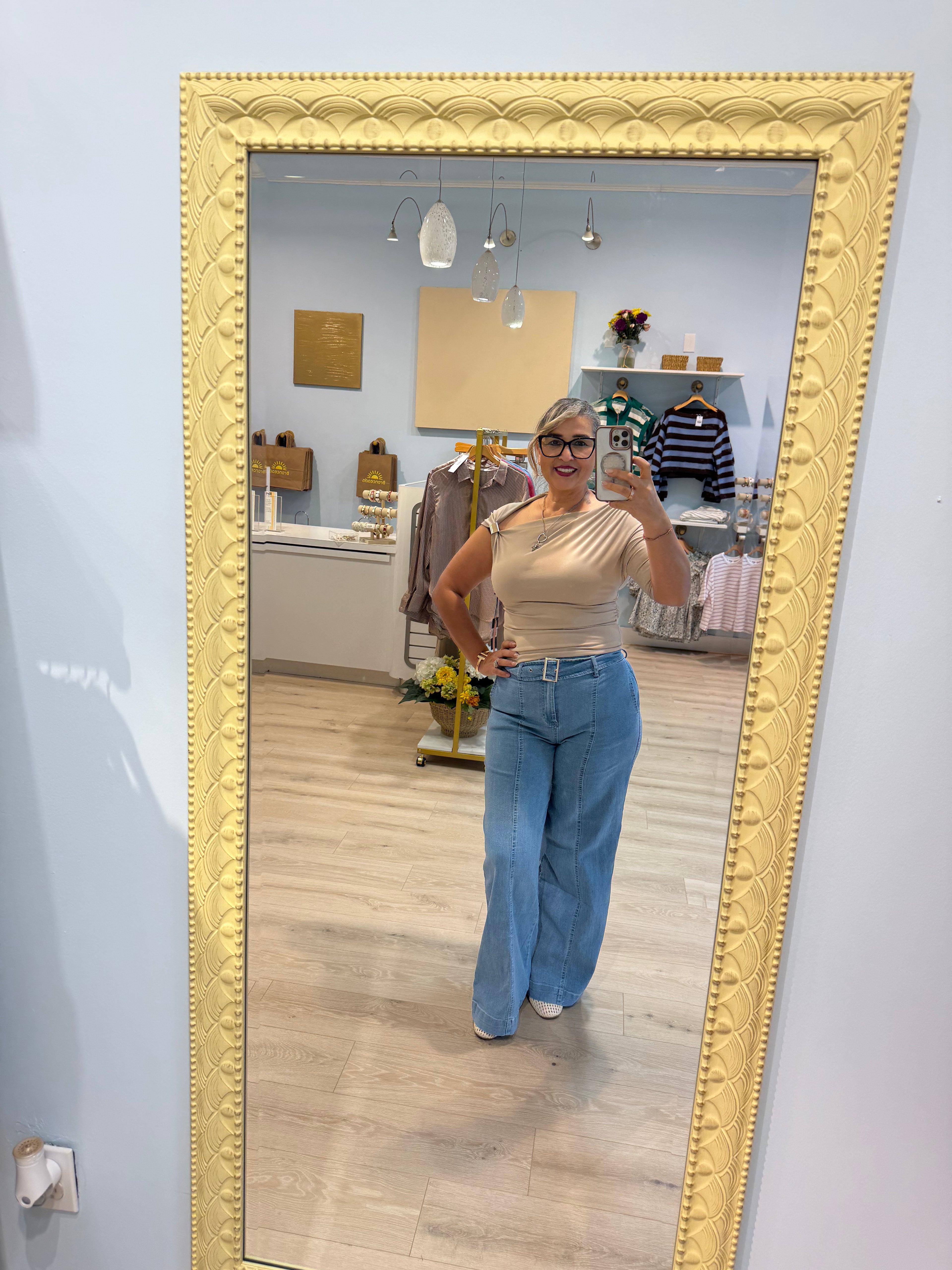 denim belted jeans