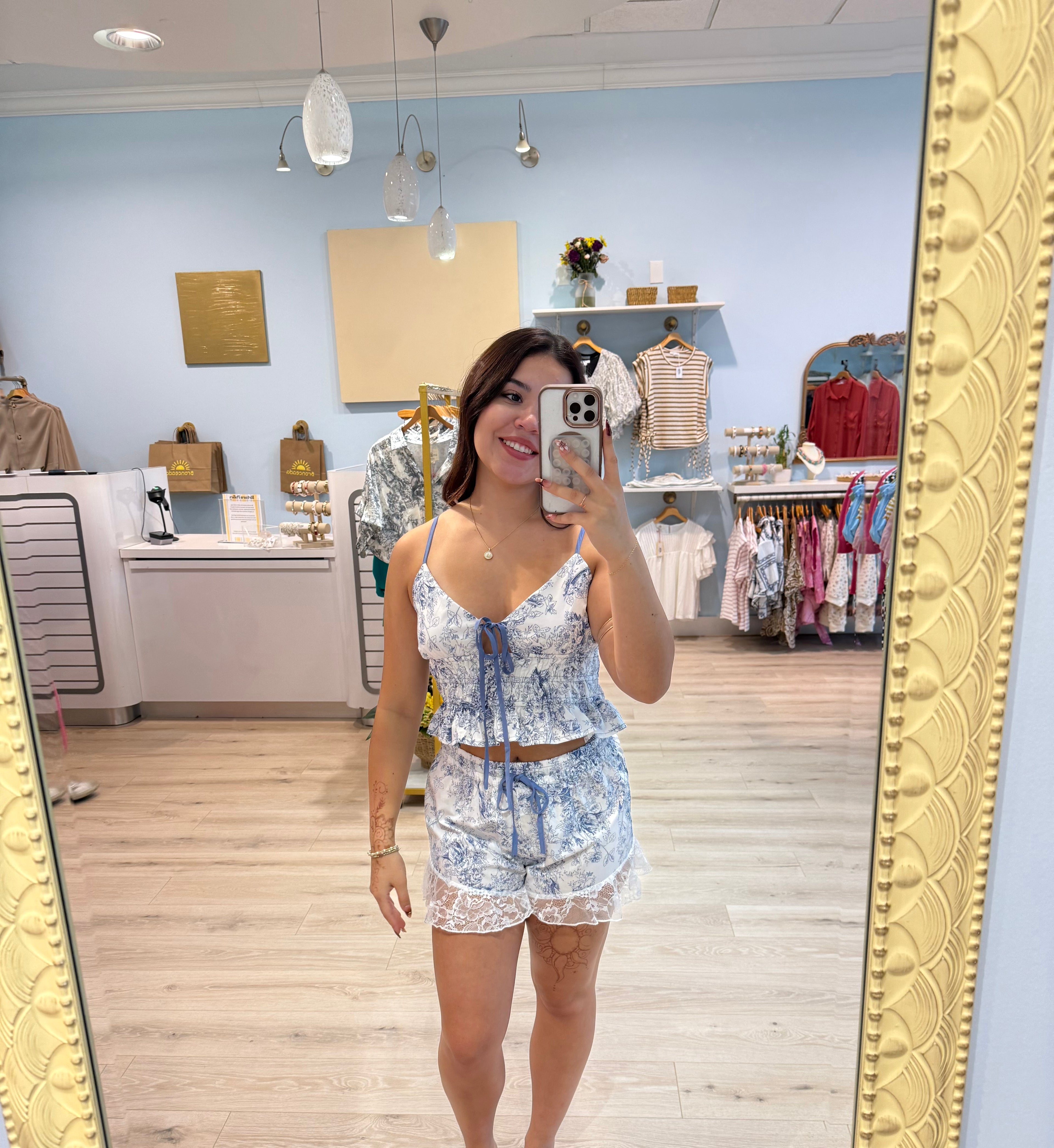 blue and white lace set