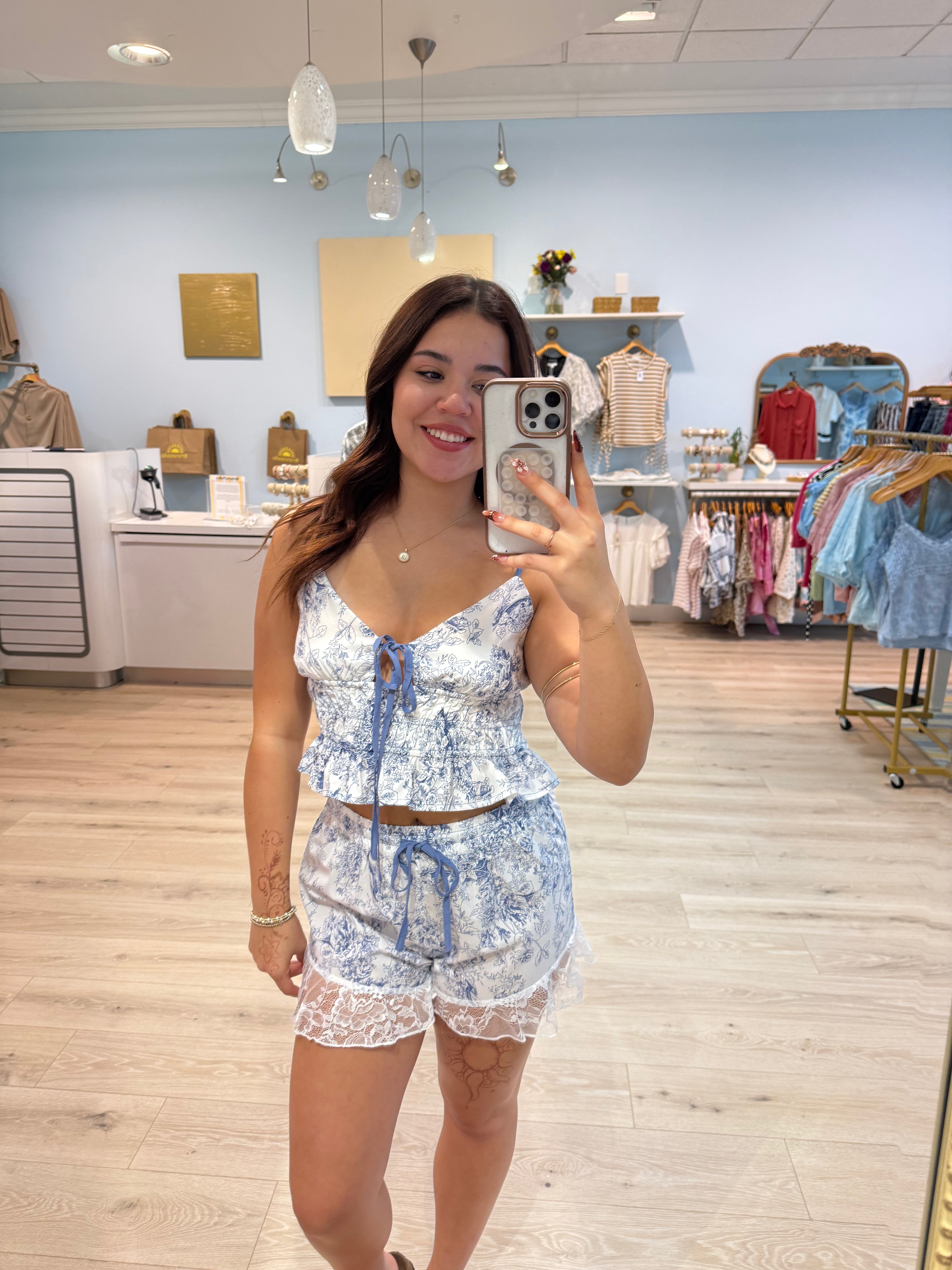 blue and white lace set