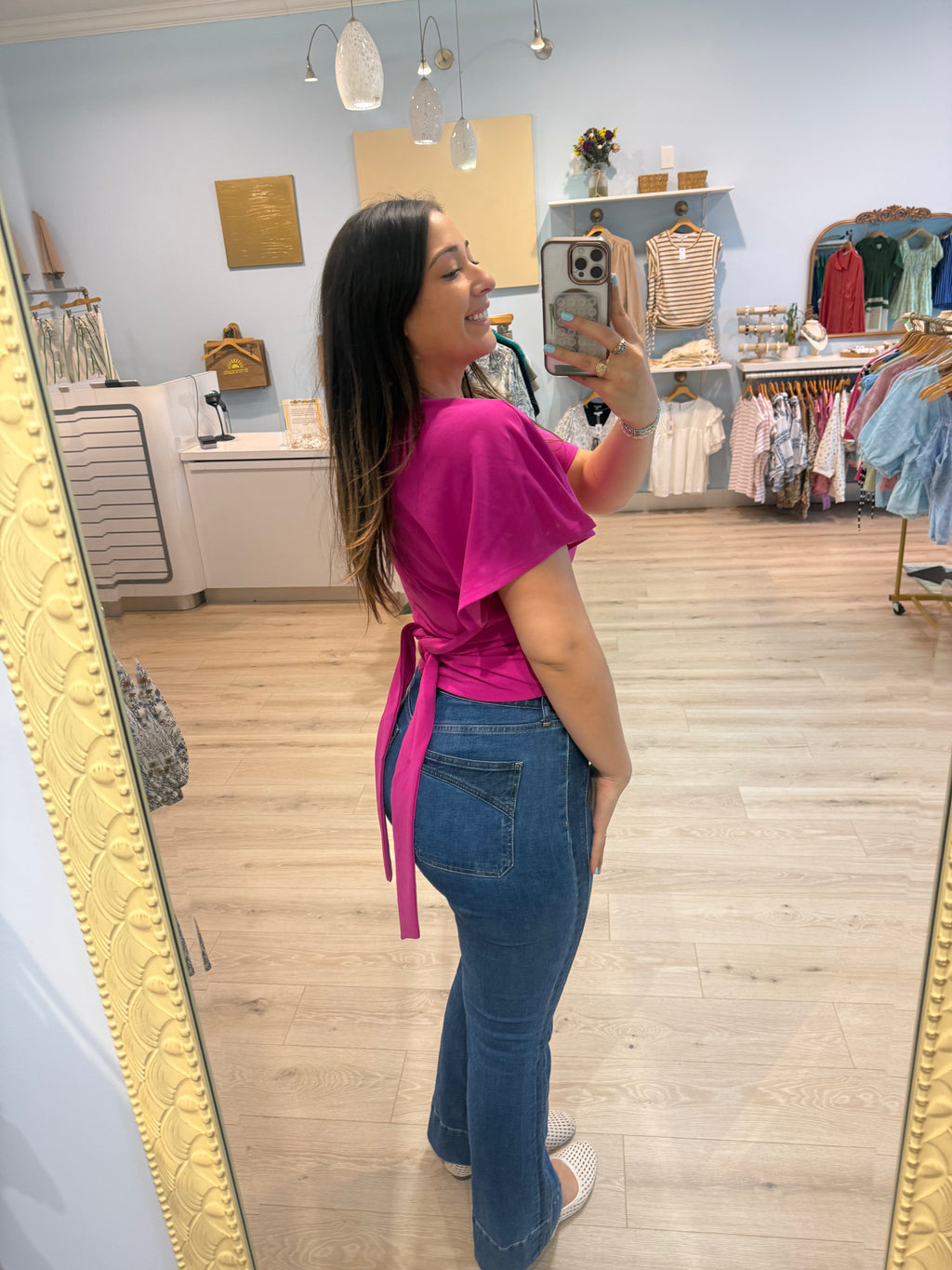 magenta shirt