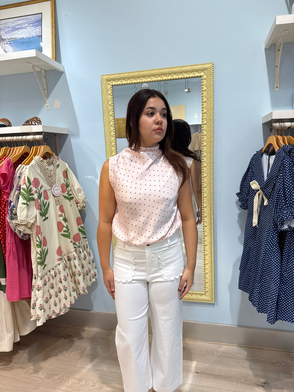 white jeans with pocket detail