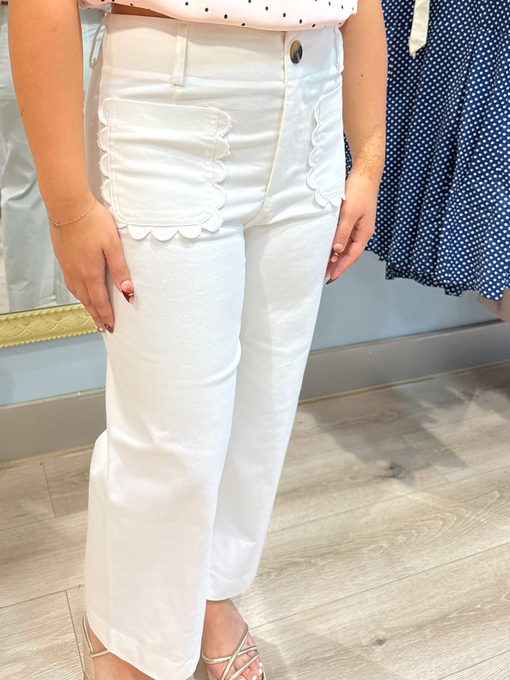 white jeans with pocket detail