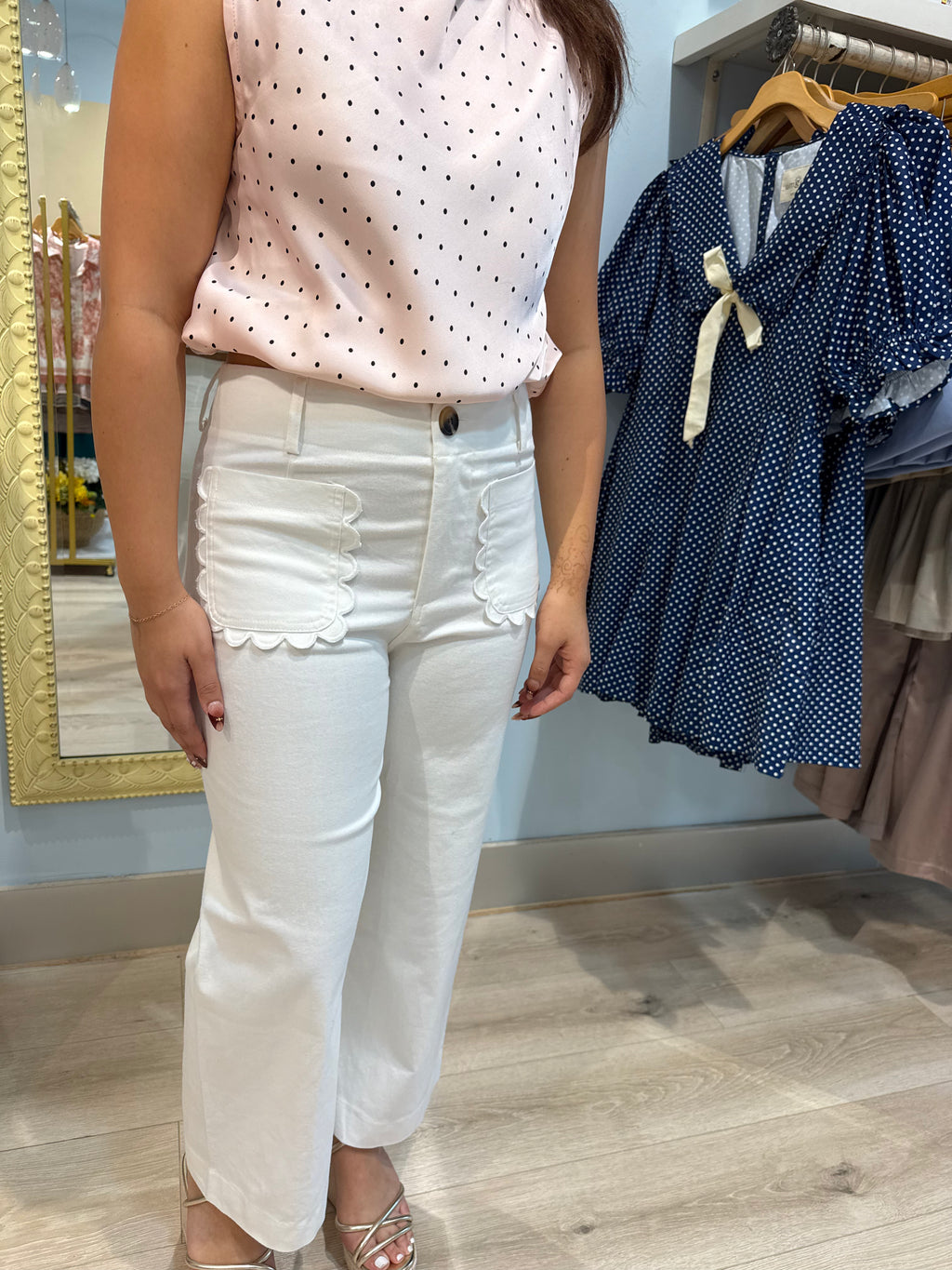white jeans with pocket detail