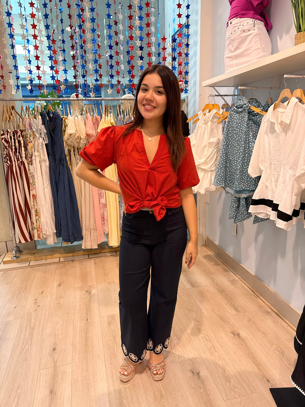 tie front puff sleeve blouse