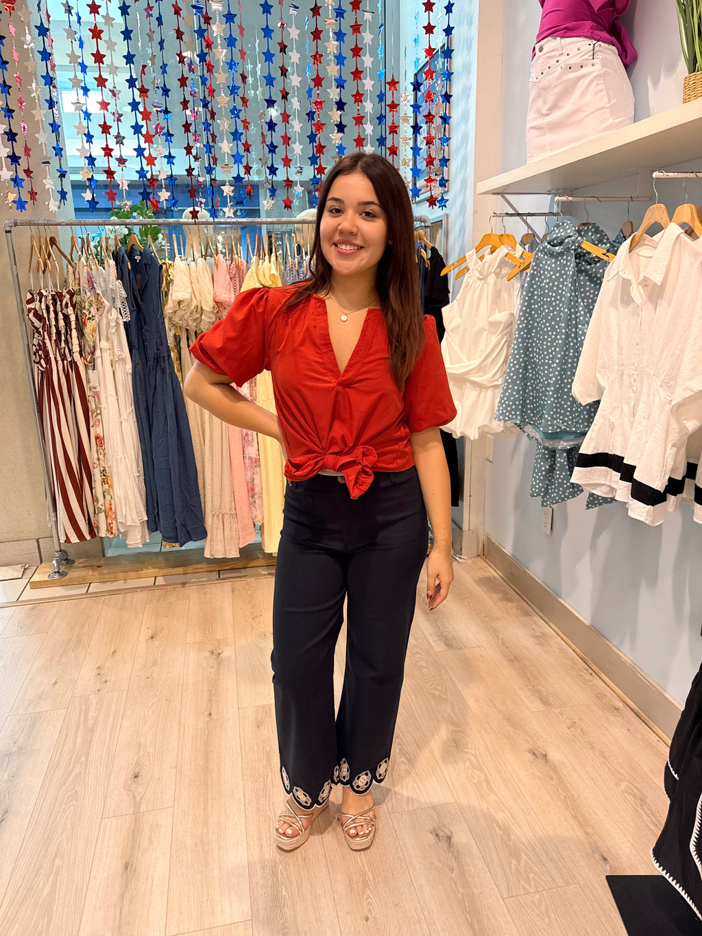 tie front puff sleeve blouse