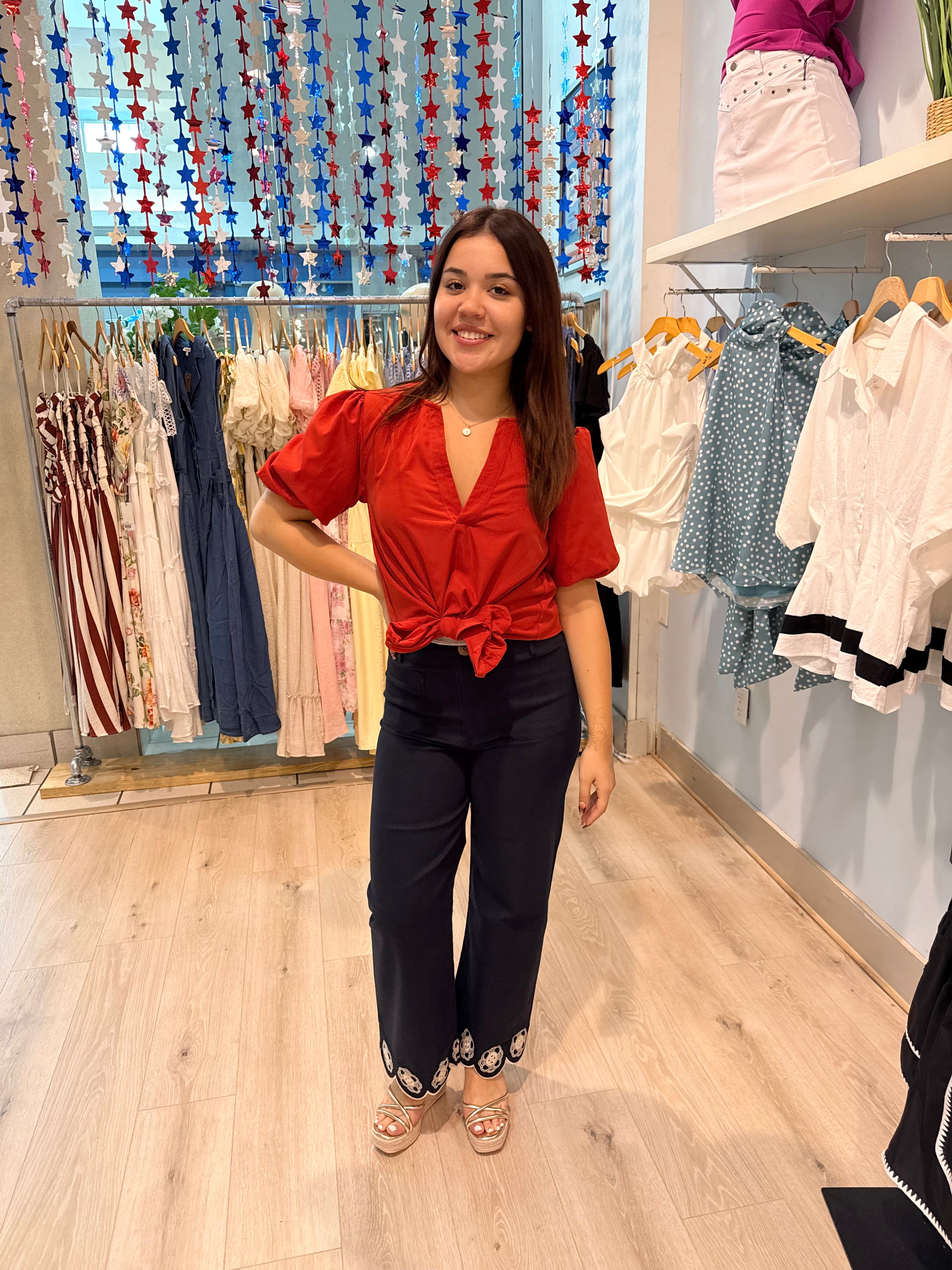 tie front puff sleeve blouse
