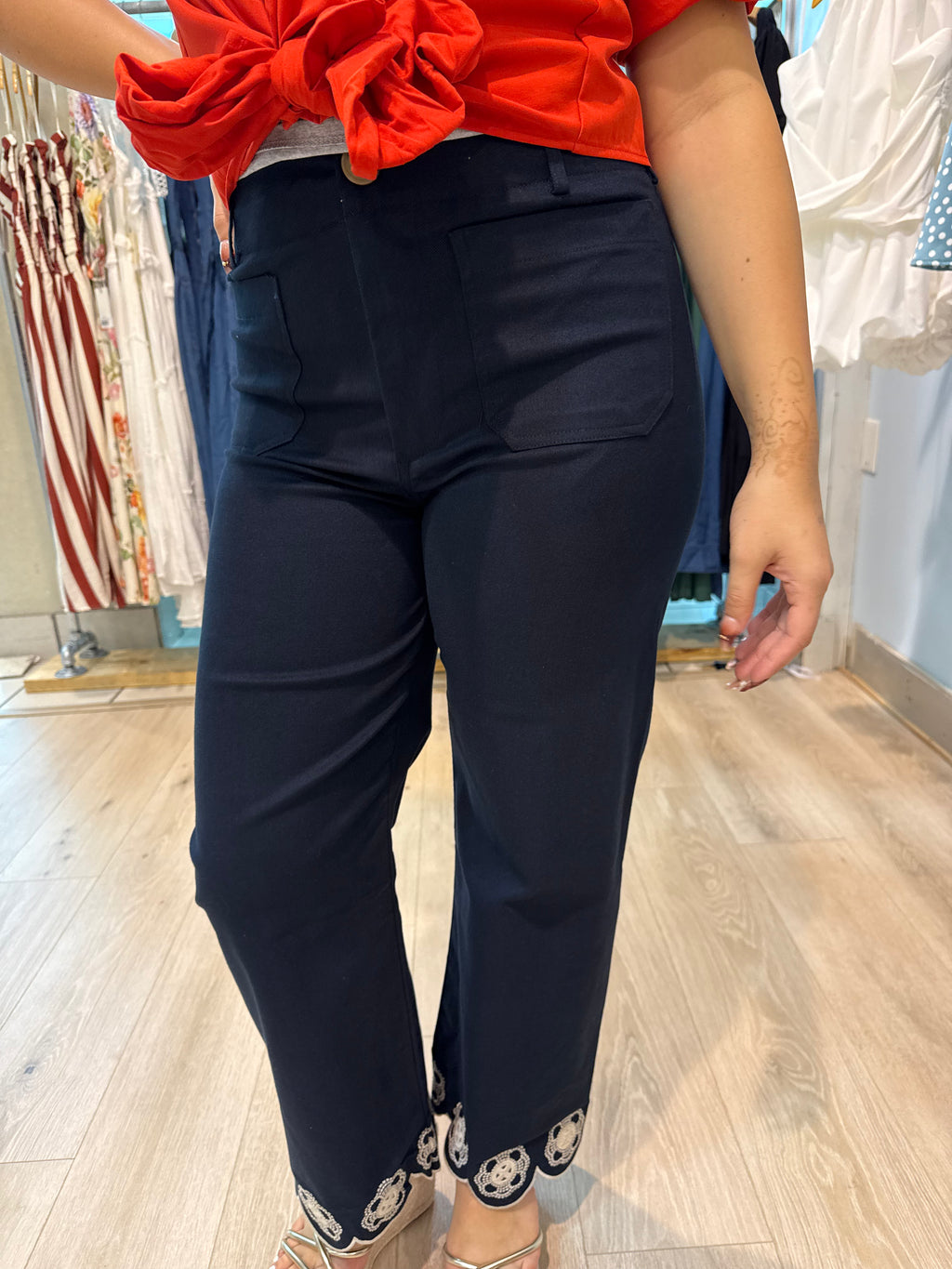embroidered flowers pants