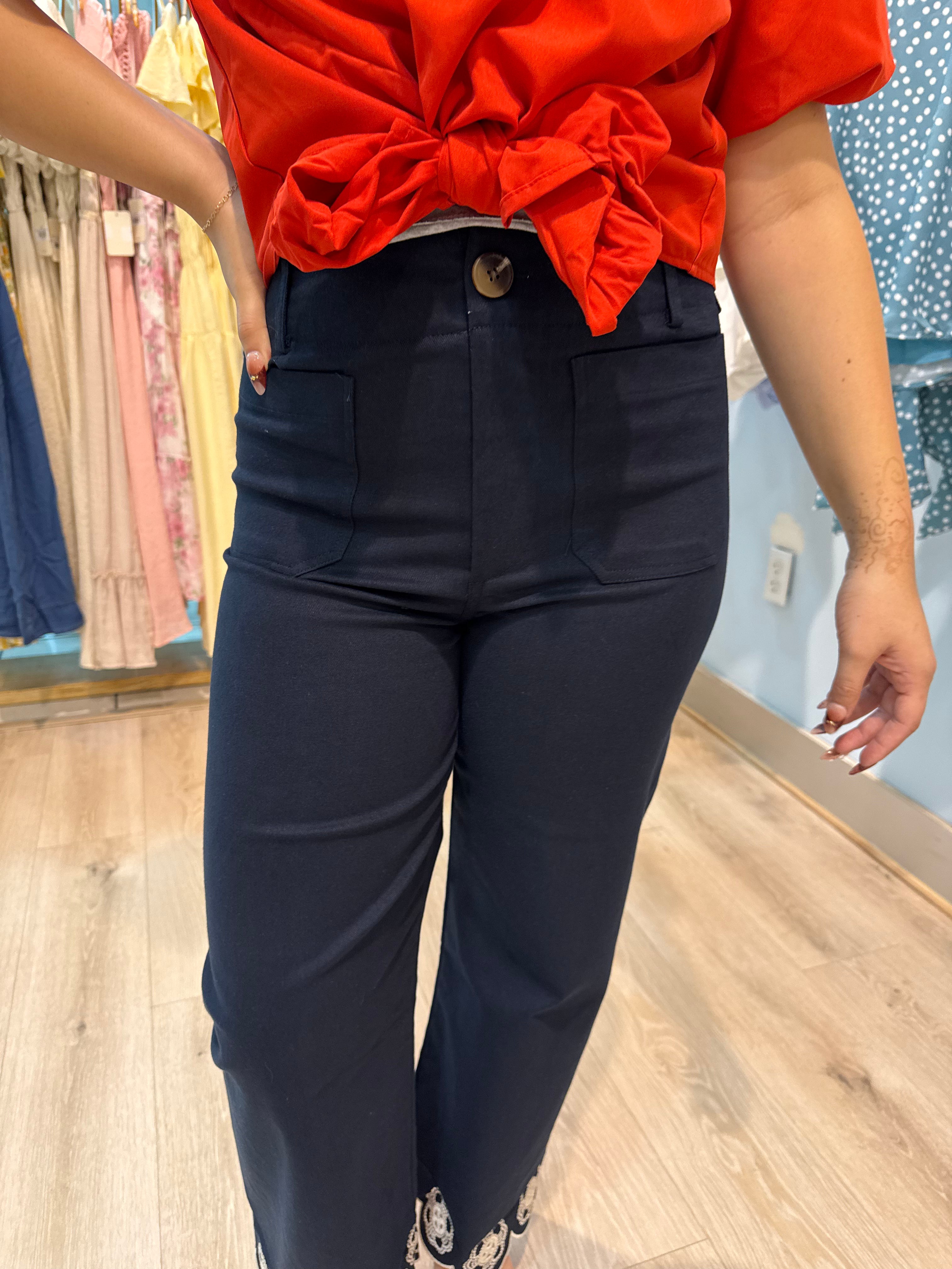 embroidered flowers pants
