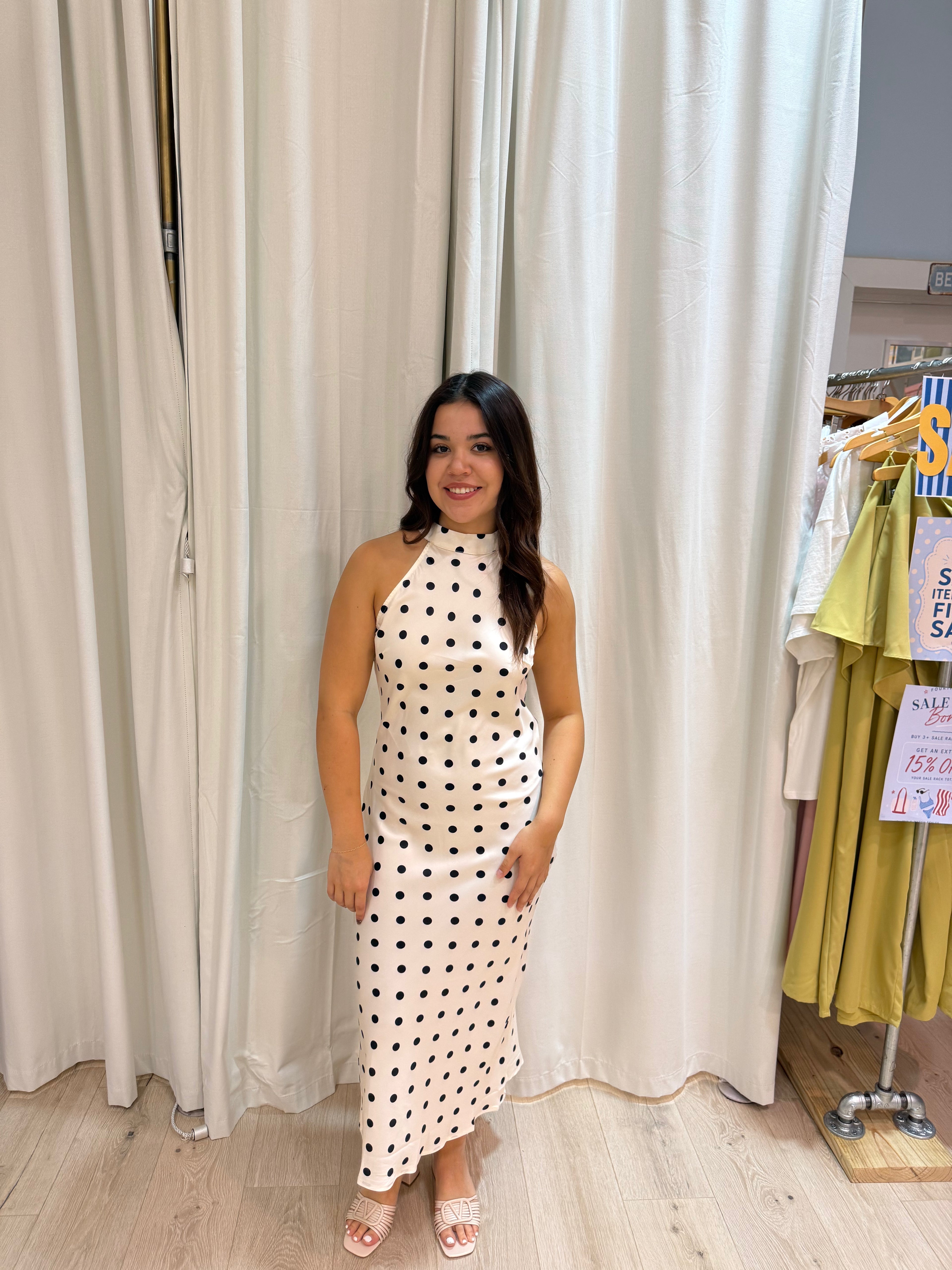 polka dot open back dress