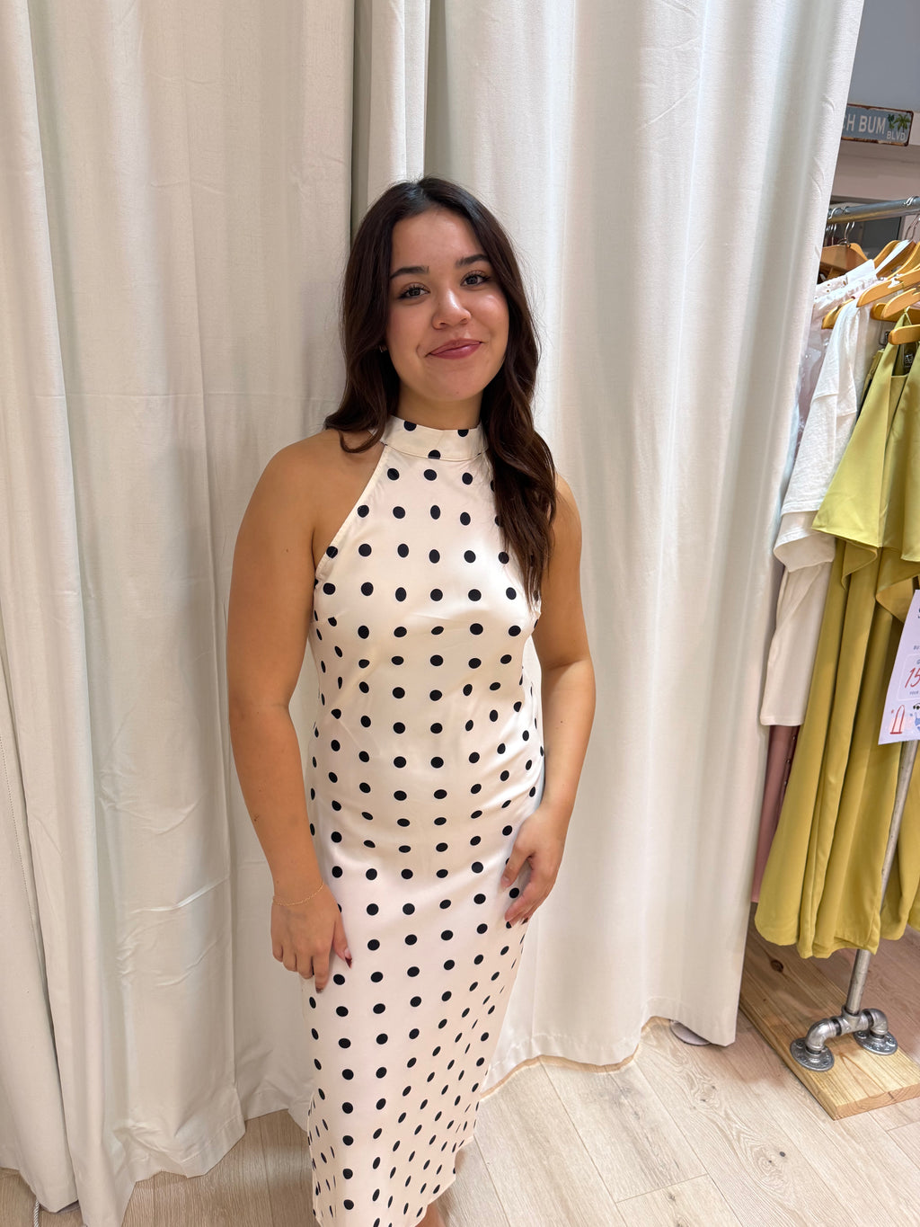 polka dot open back dress