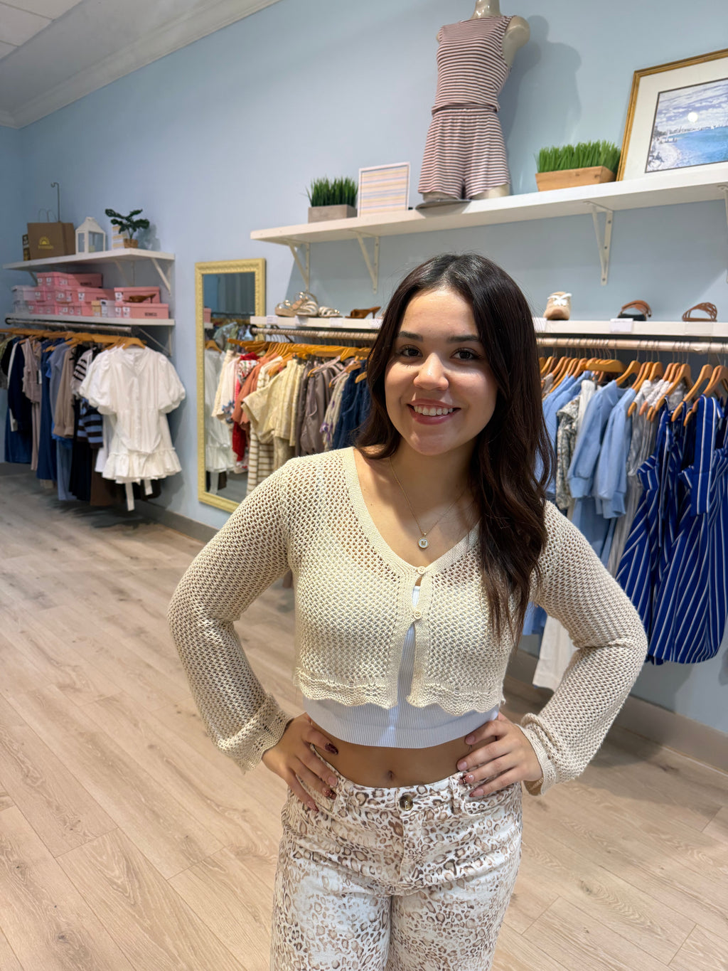 beach knit button up long sleeve