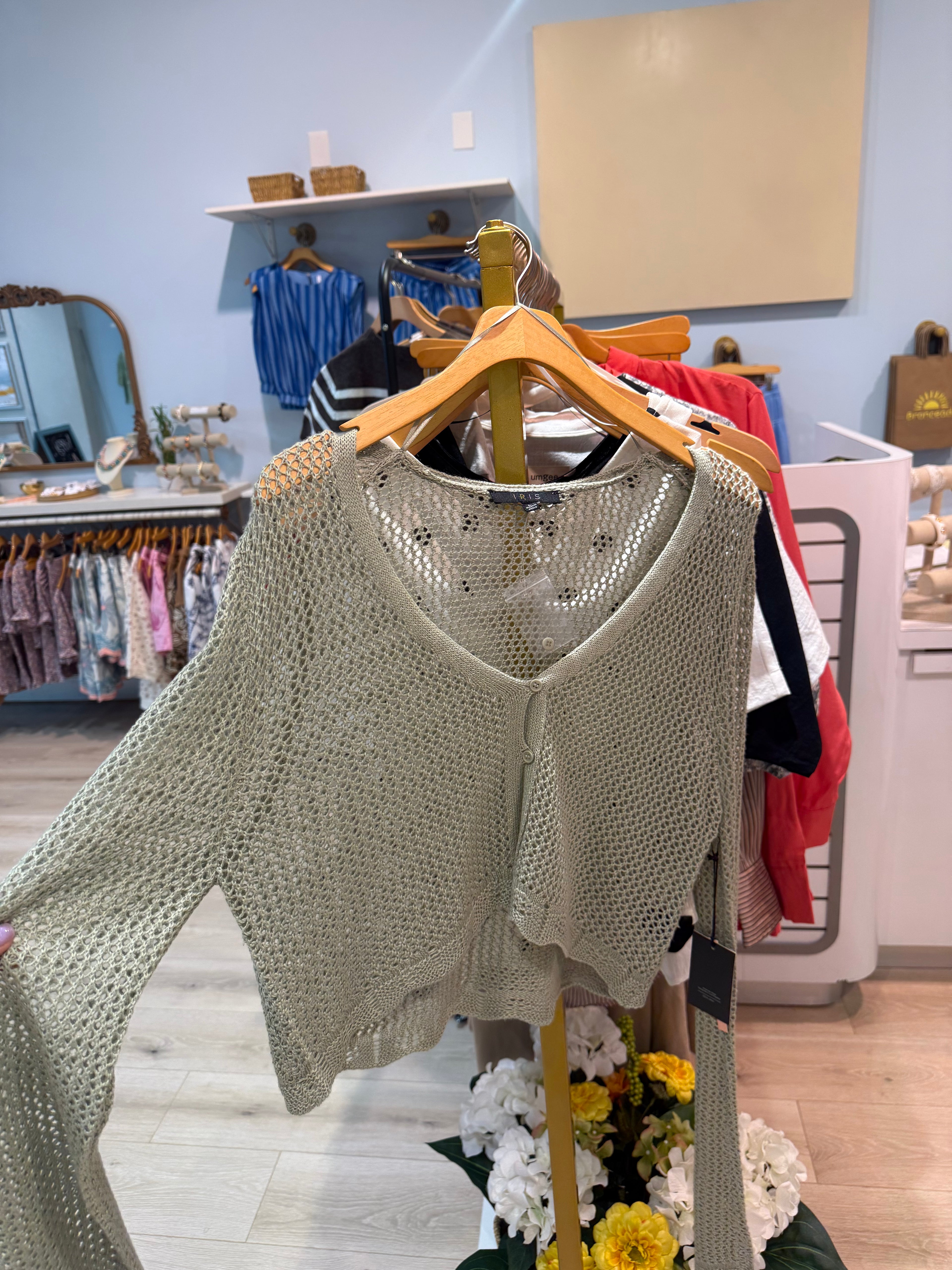 beach knit button up long sleeve