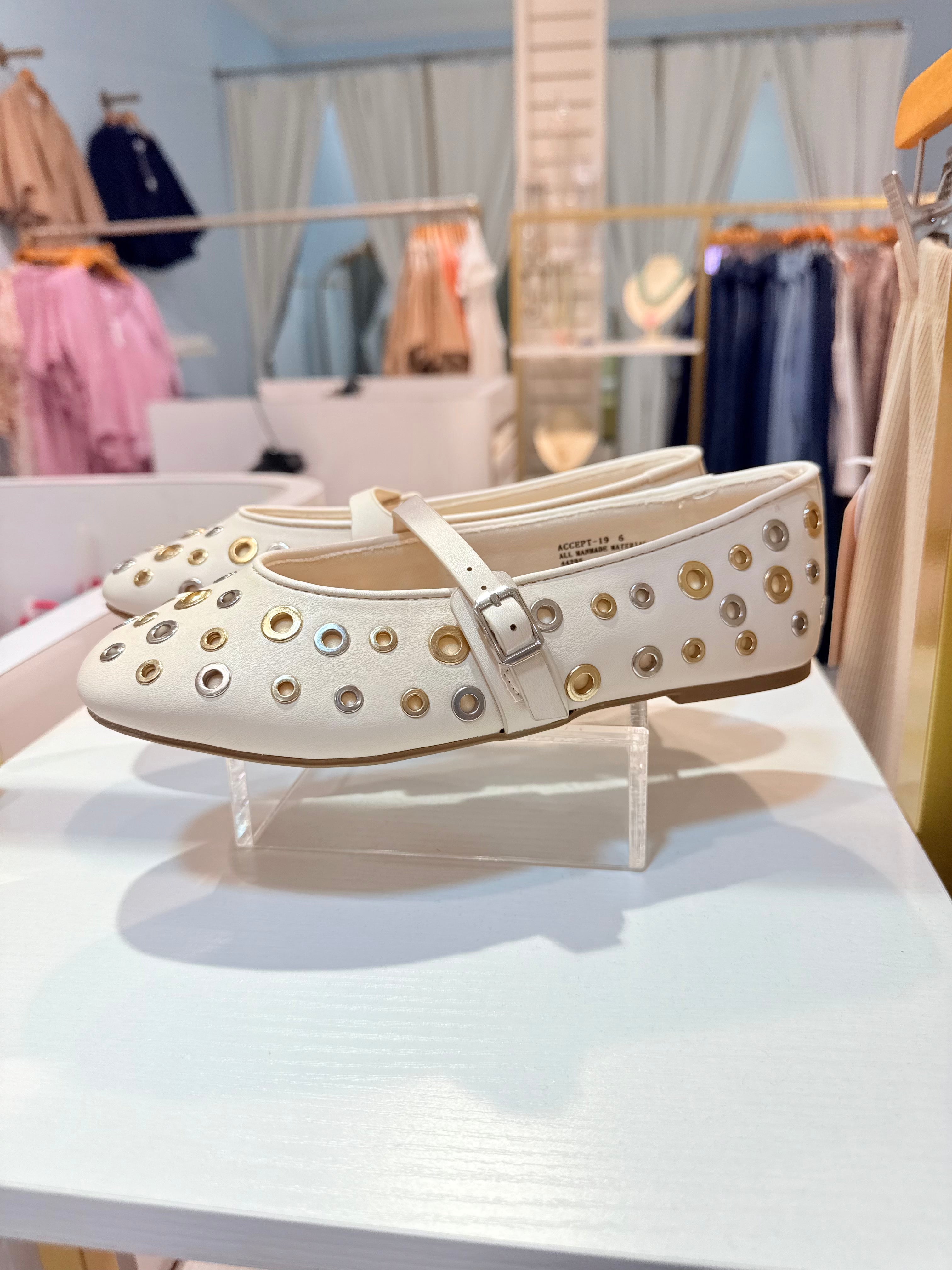 mix metal ballet flats