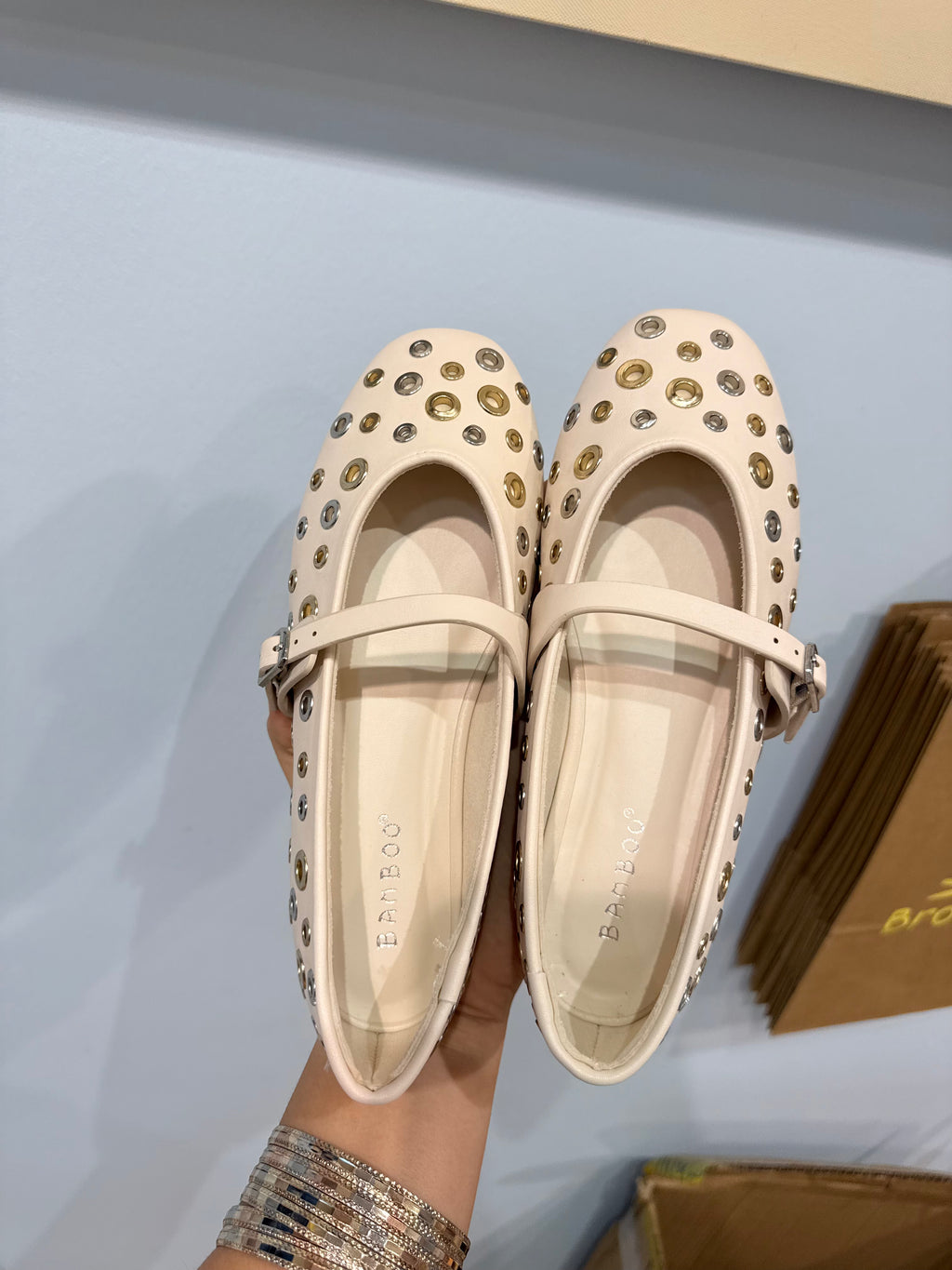 mix metal ballet flats