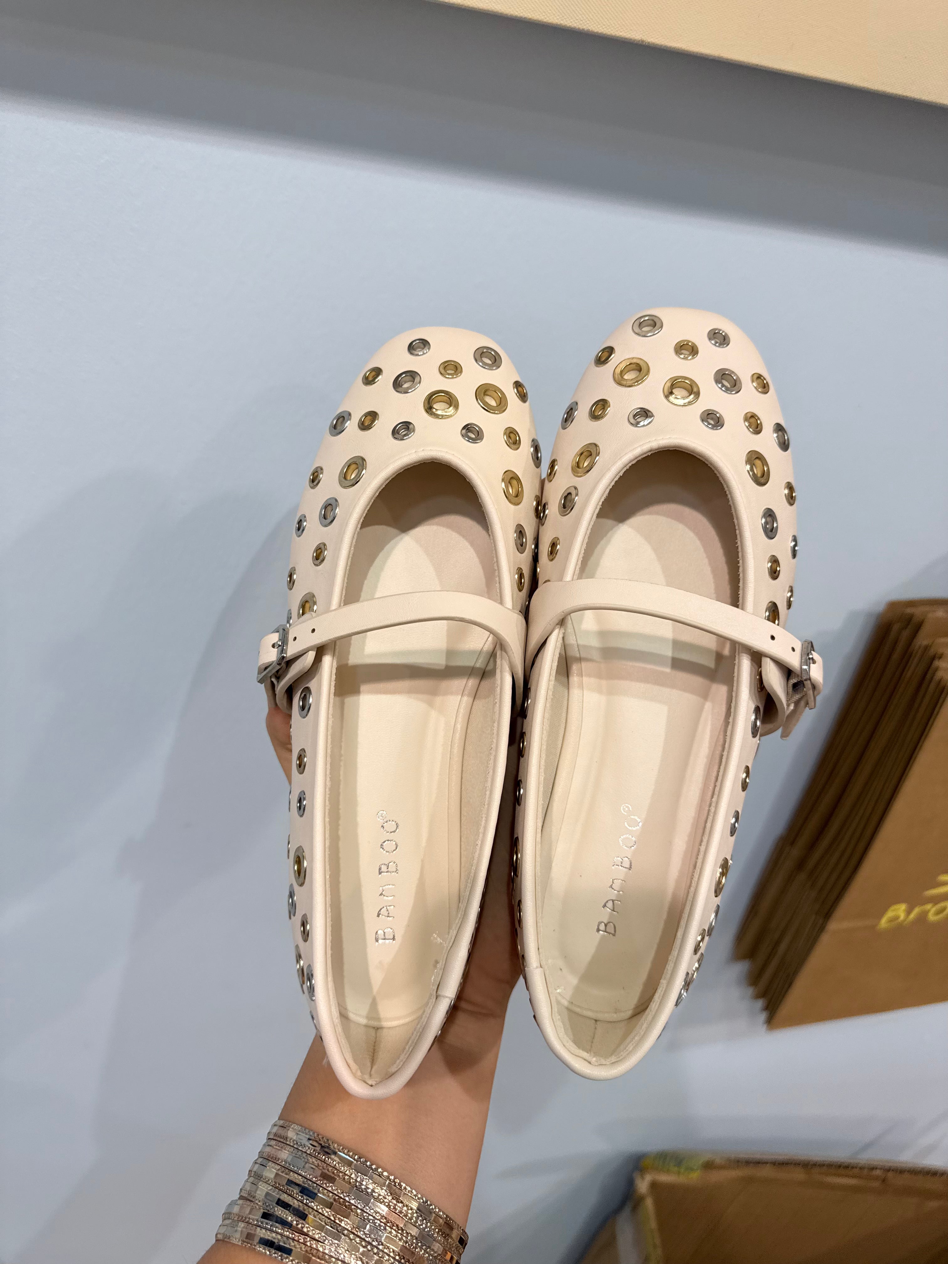 mix metal ballet flats