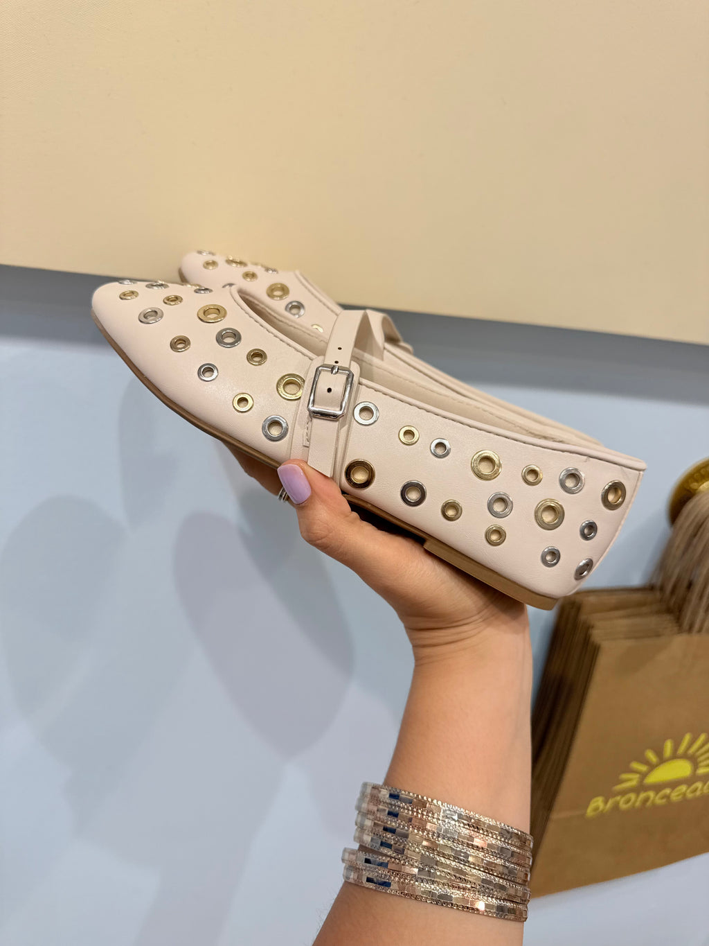 mix metal ballet flats