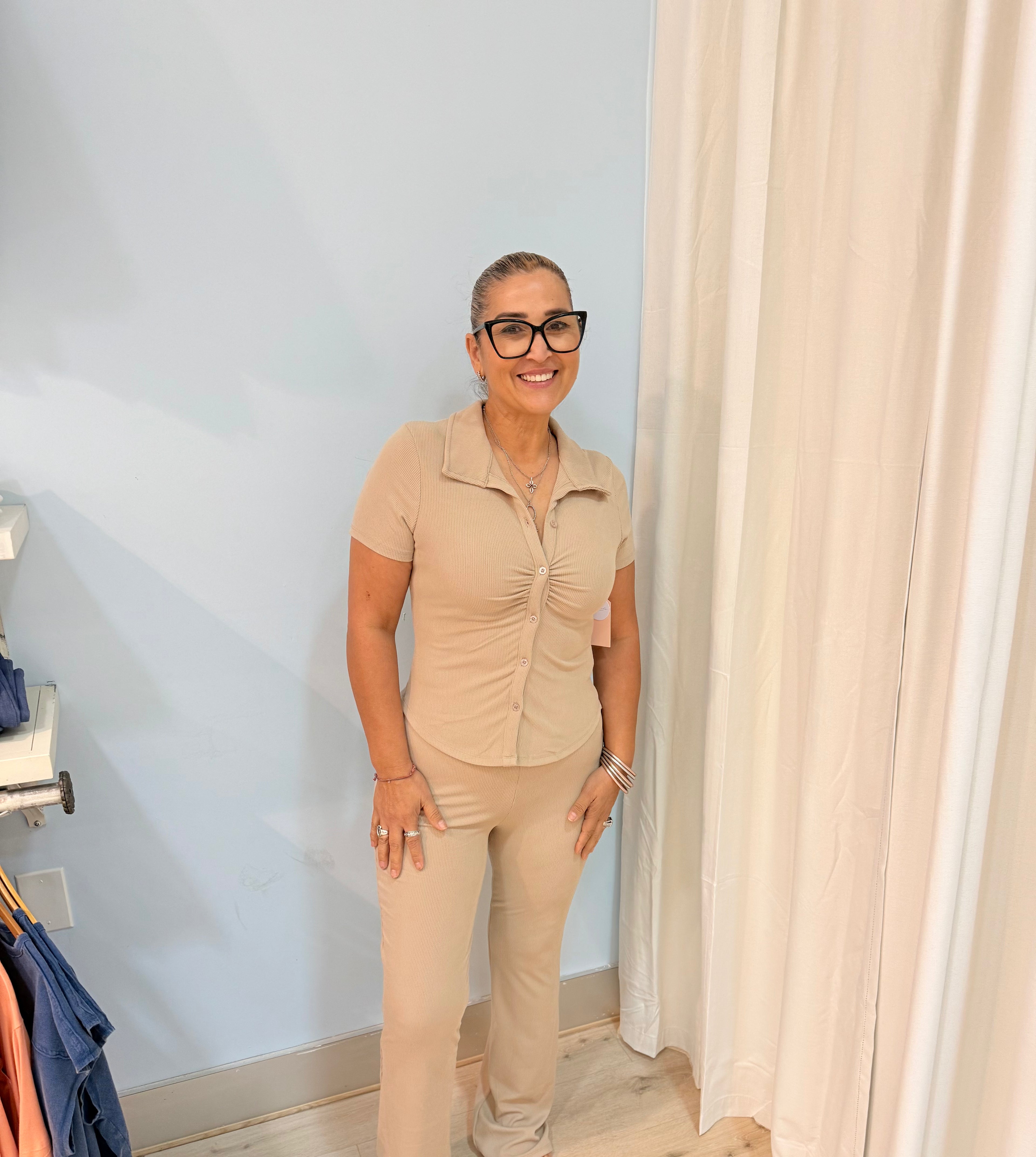 beige ribbed set