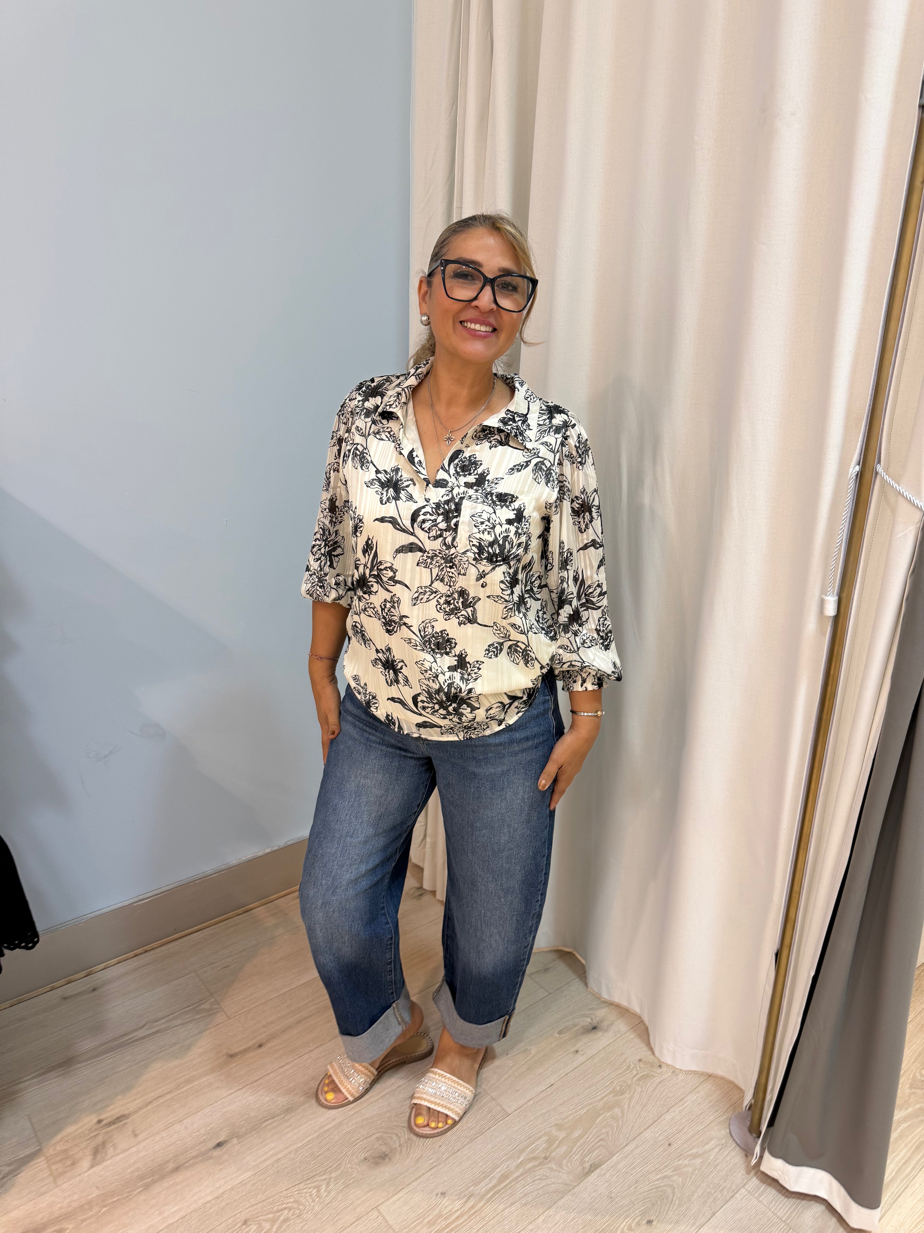 black floral blouse
