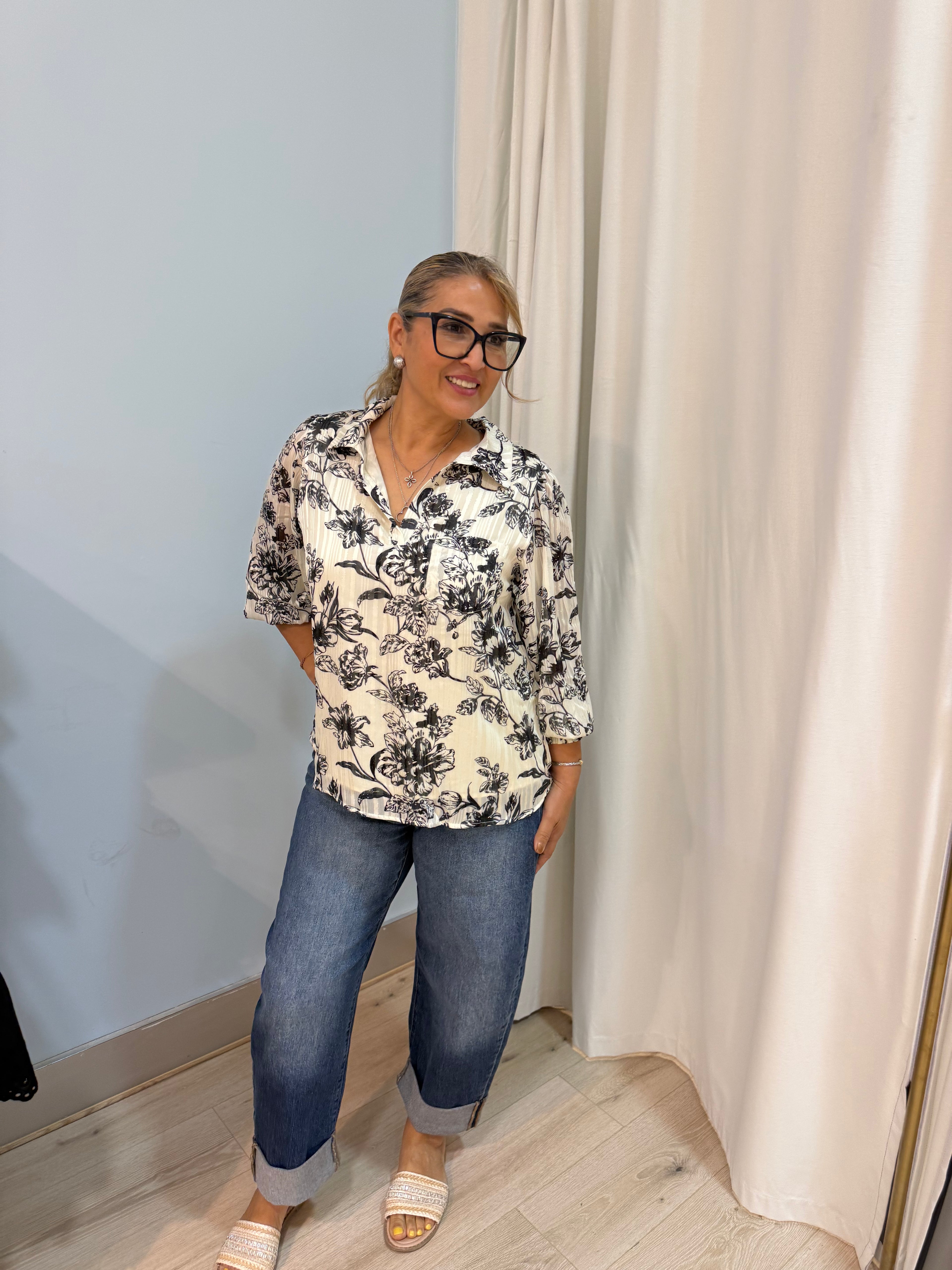 black floral blouse