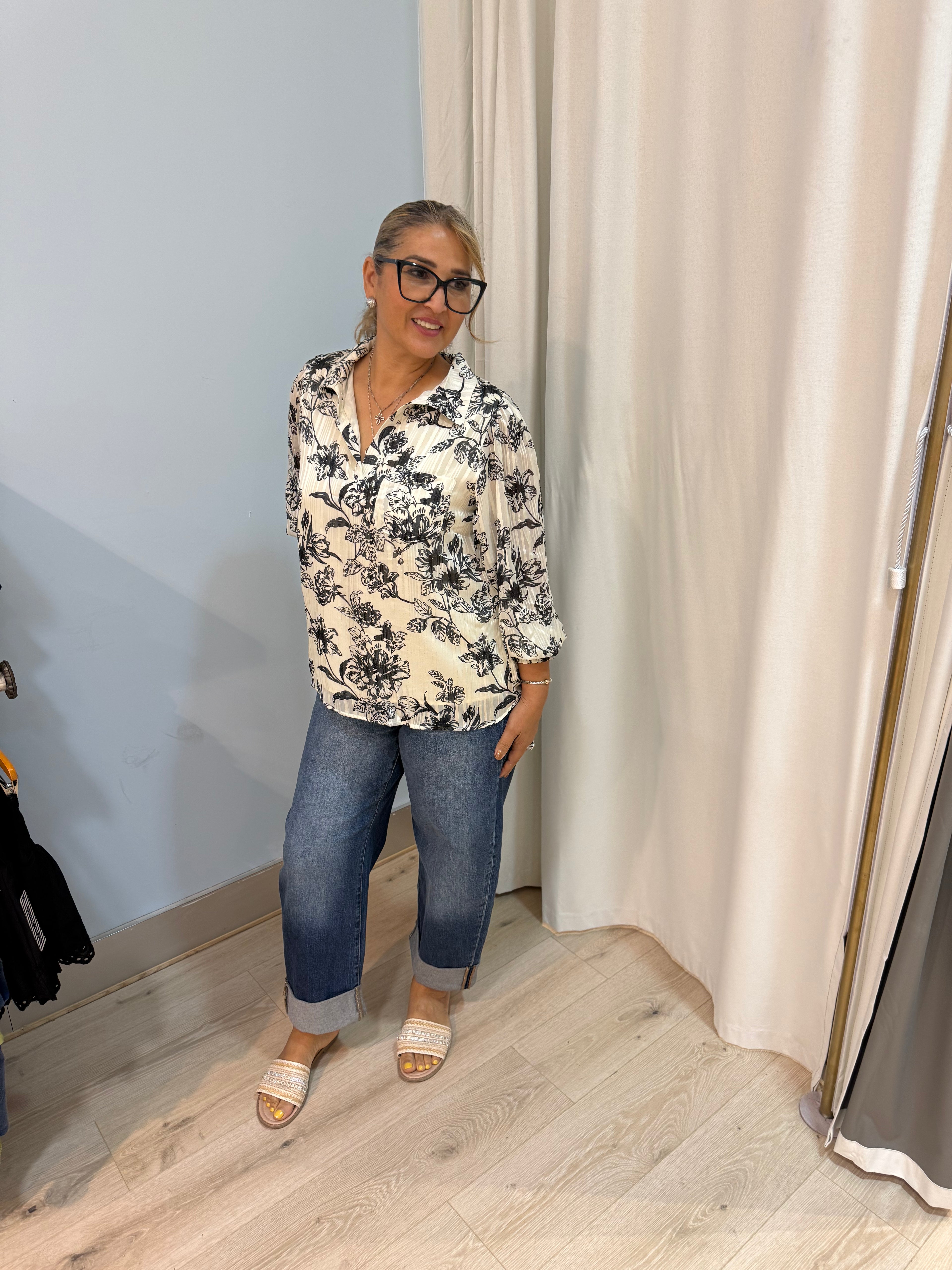 black floral blouse