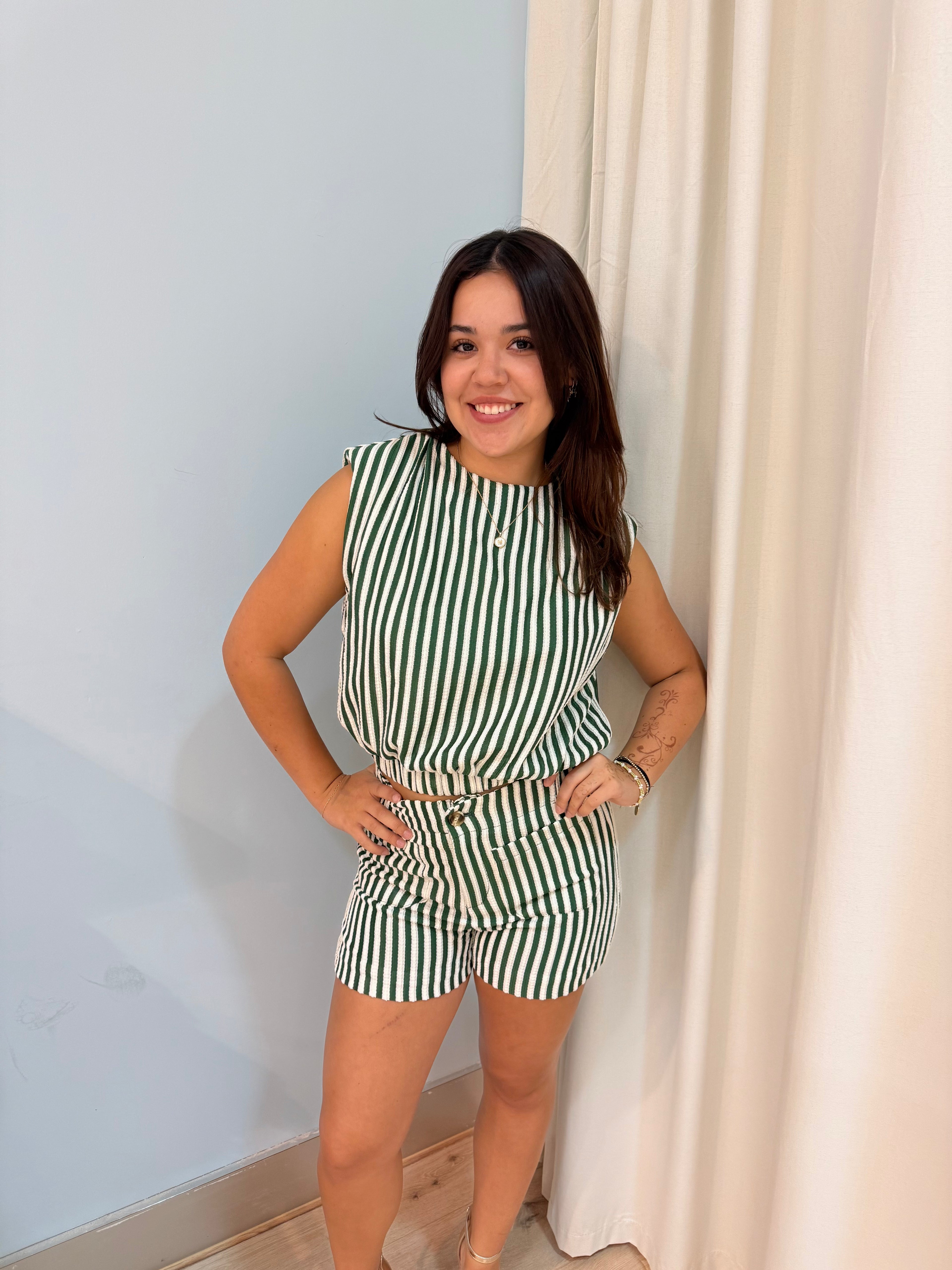 hunter green stripped top