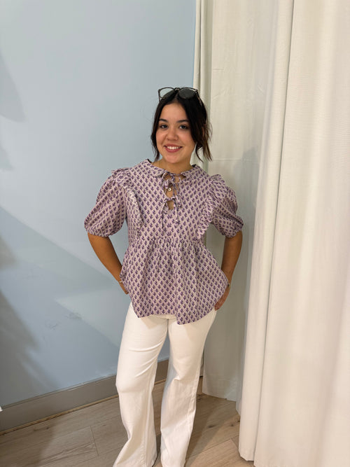 100% cotton ribbon detail top