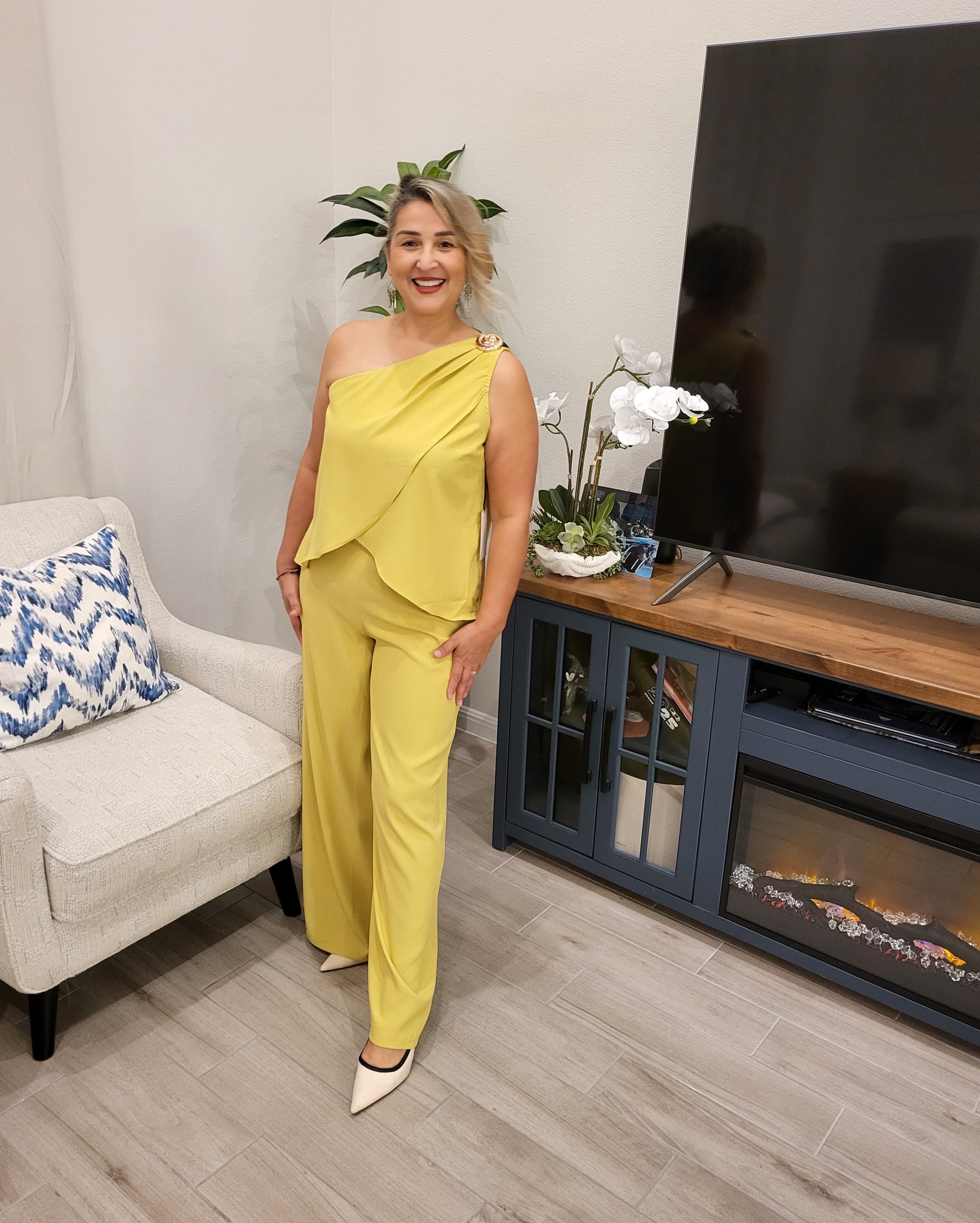 green elevated pant set